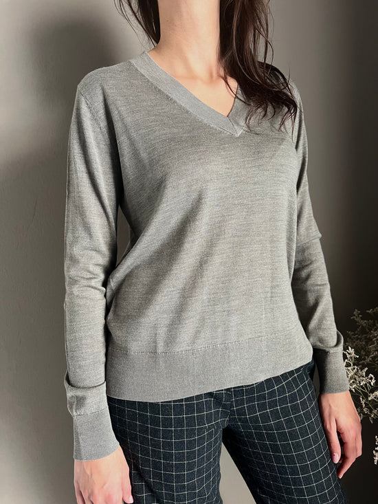 Maglia scollo a V in lana Greige