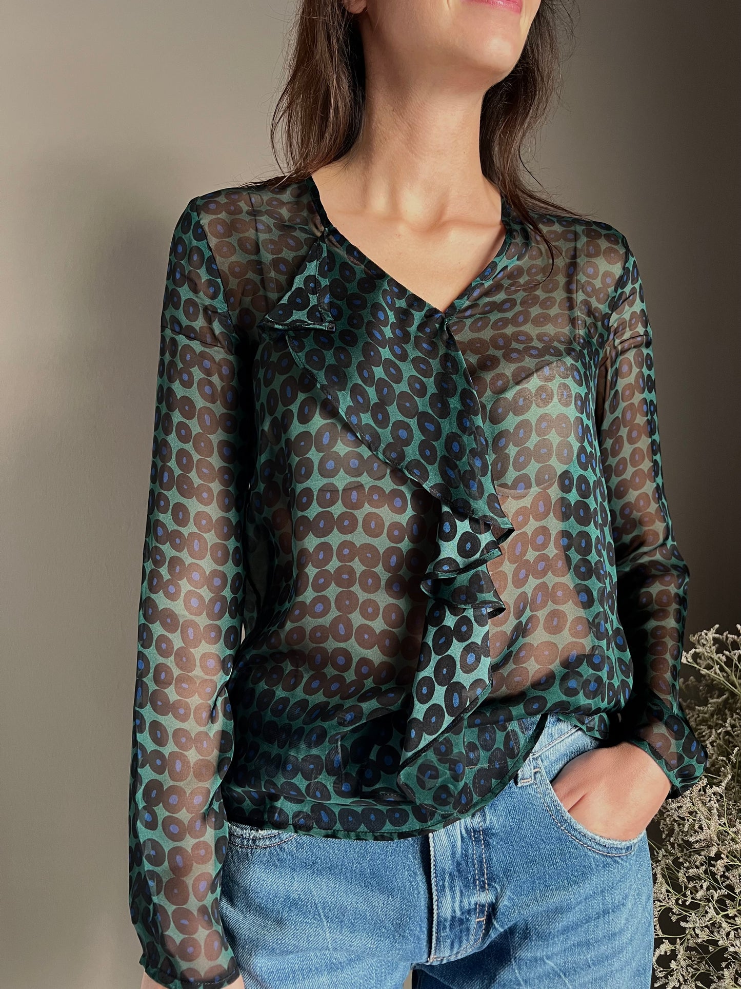 Camicia in viscosa e seta a pois