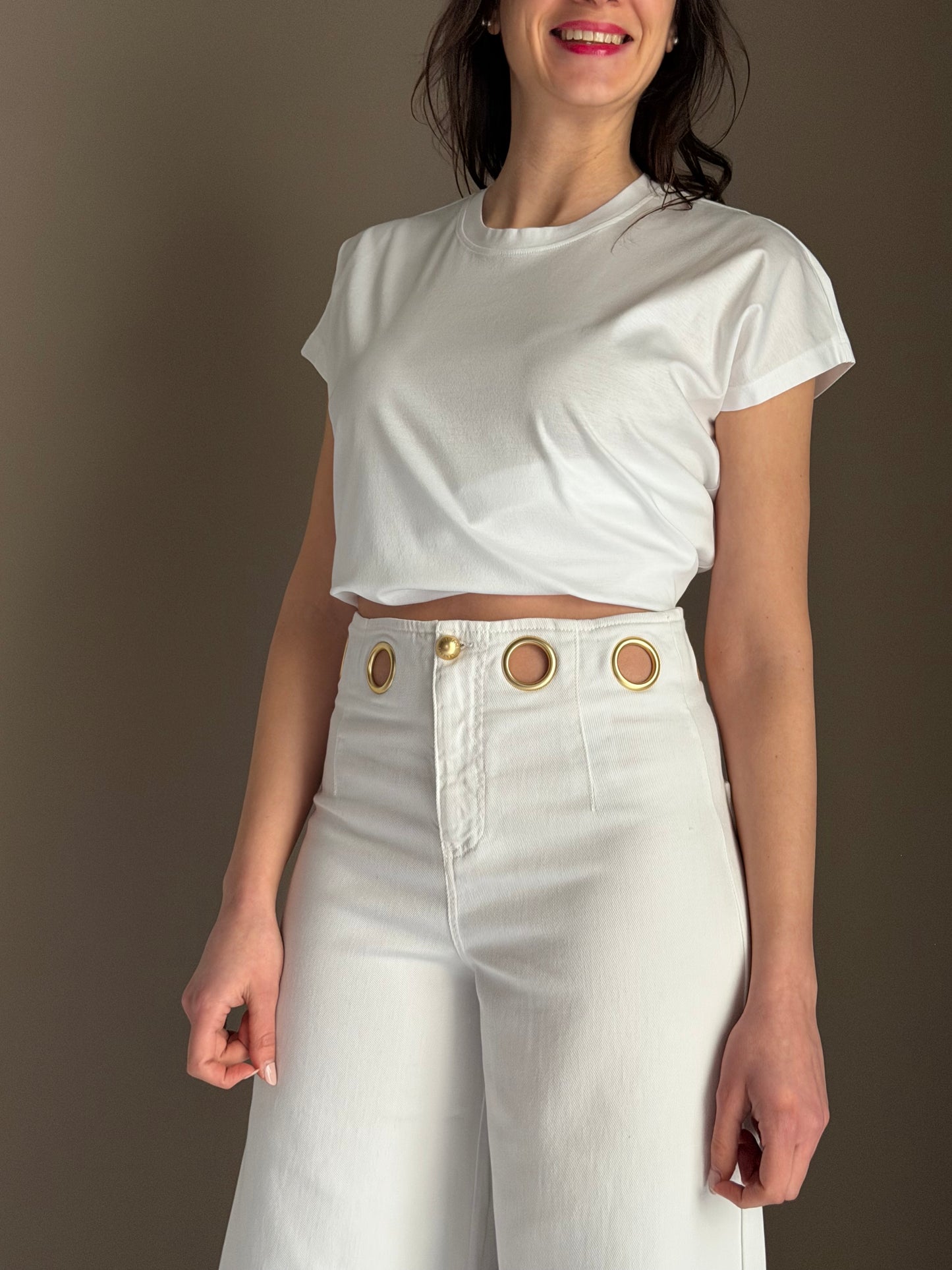 Pantalone a palazzo in drill con dettagli gold