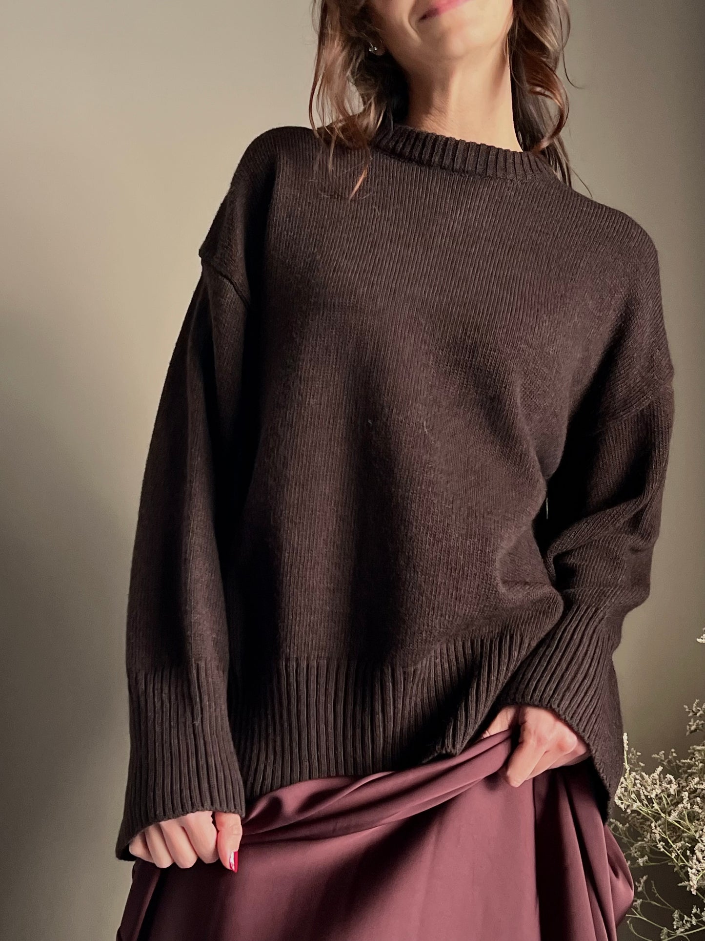 Maglia oversize girocollo Fondente