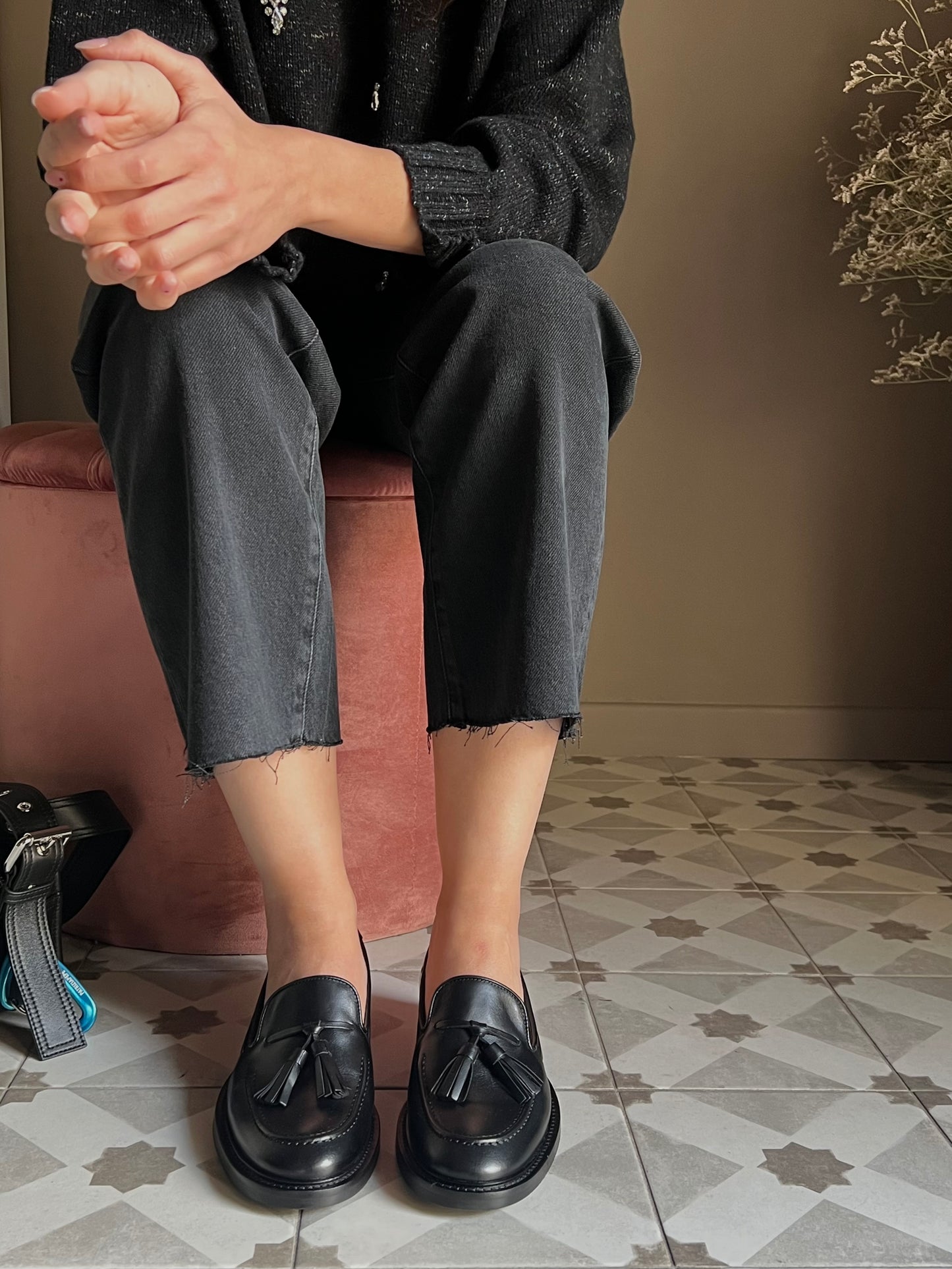 Mocassino in pelle con nappe