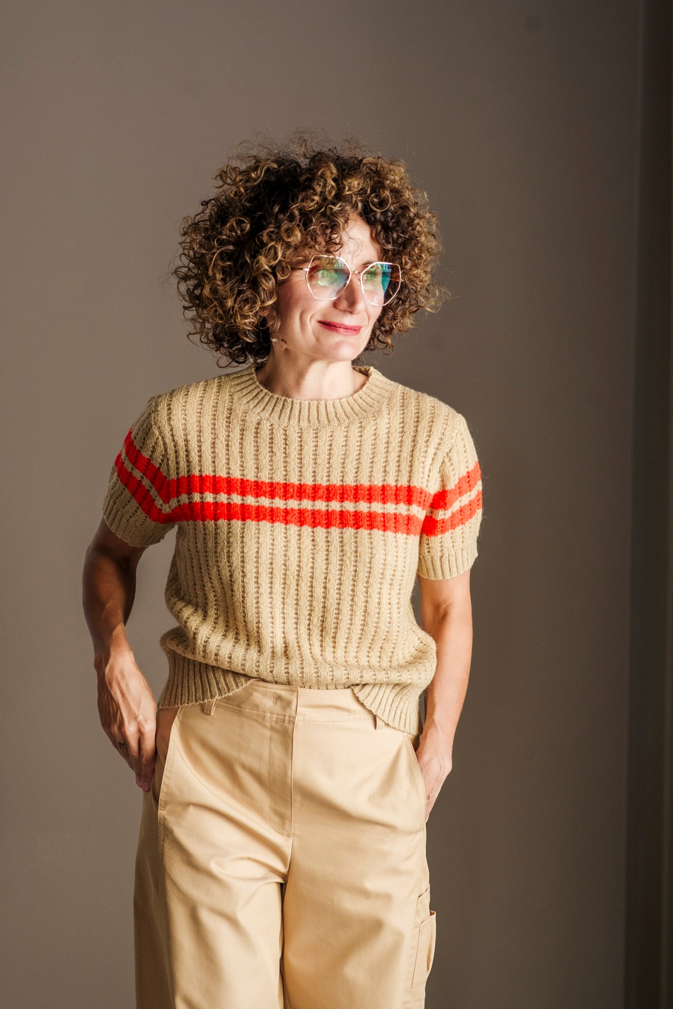 Maglia a coste beige Orange