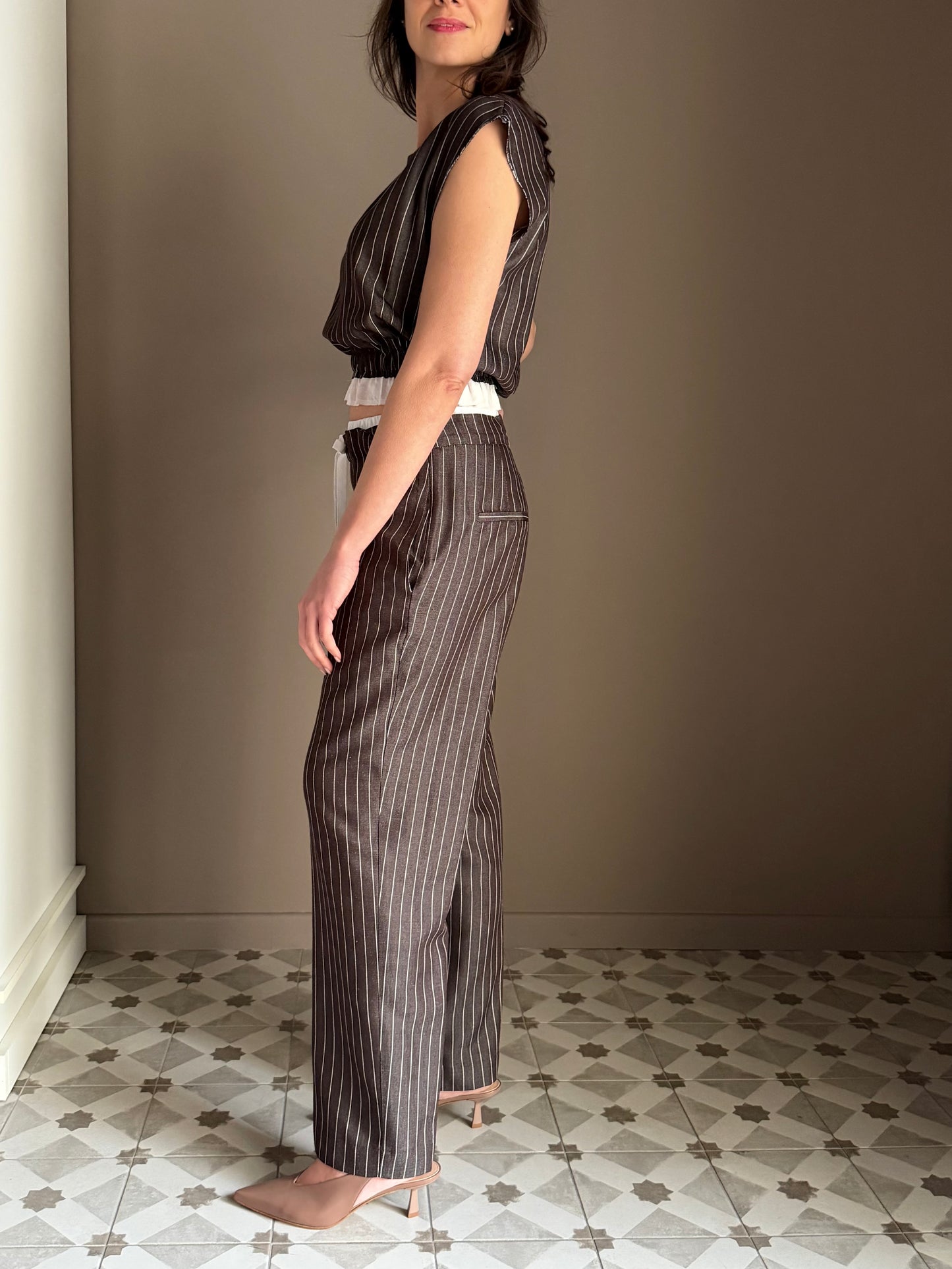 Pantalone gessato fondente