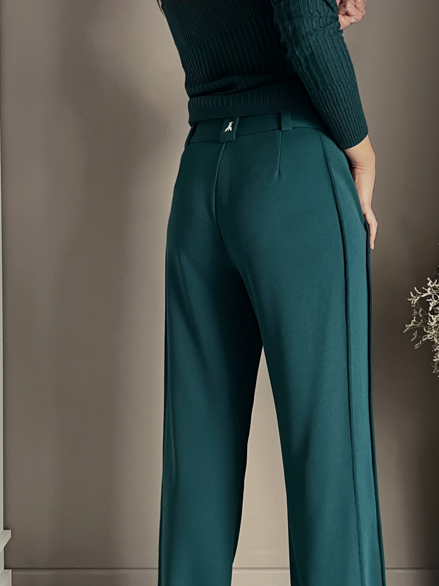 Pantalone a palazzo in crêpe fluid Deep Green