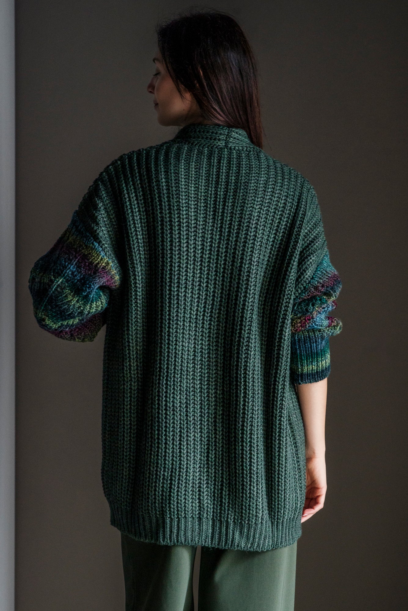 Cardigan oversize misto lana verde militare