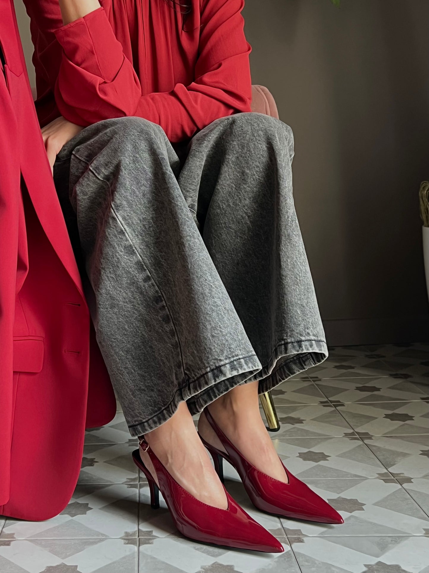 Slingback in vernice glossy Red