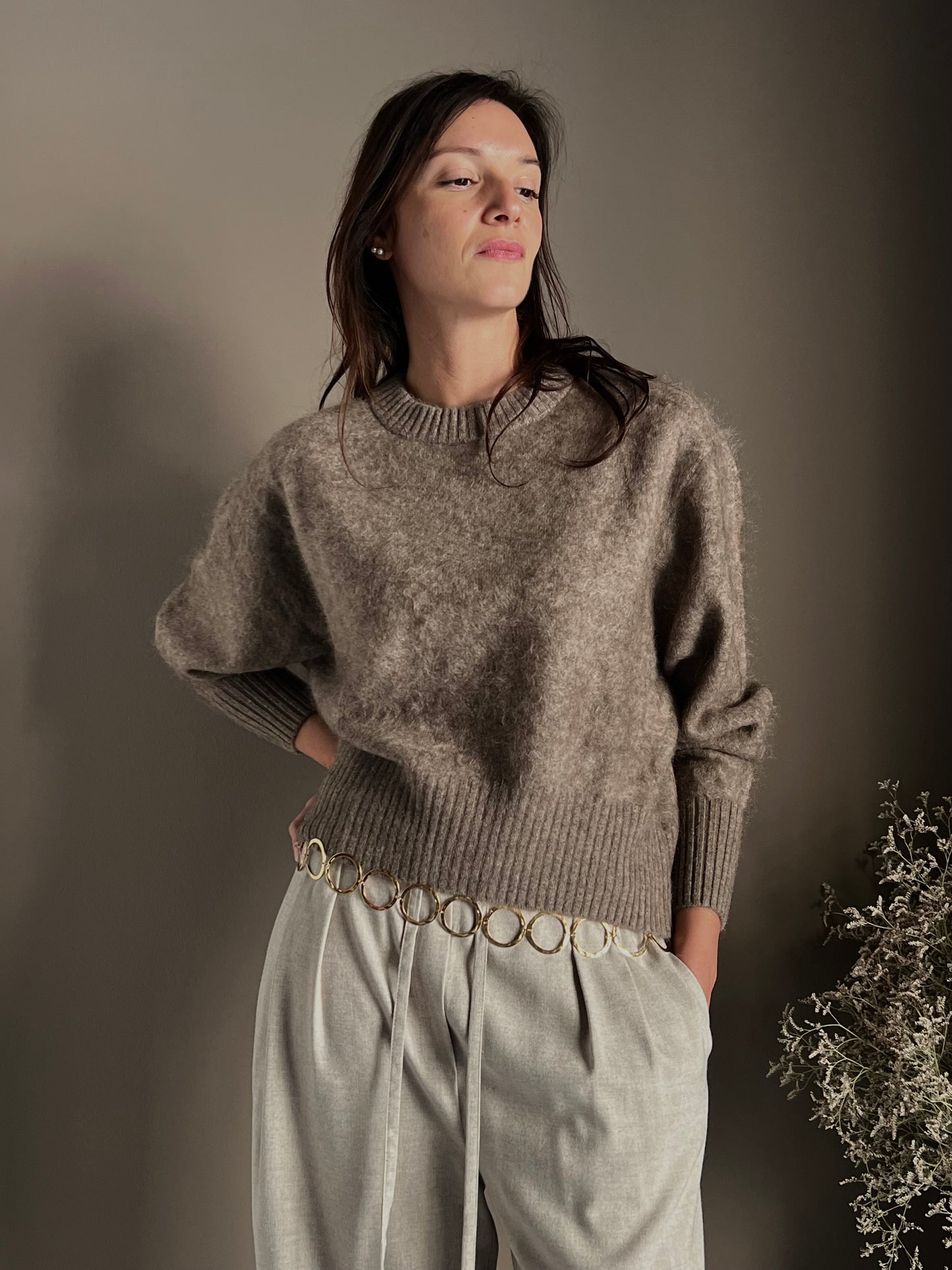 Maglia girocollo in Yak e Cashmere taupe