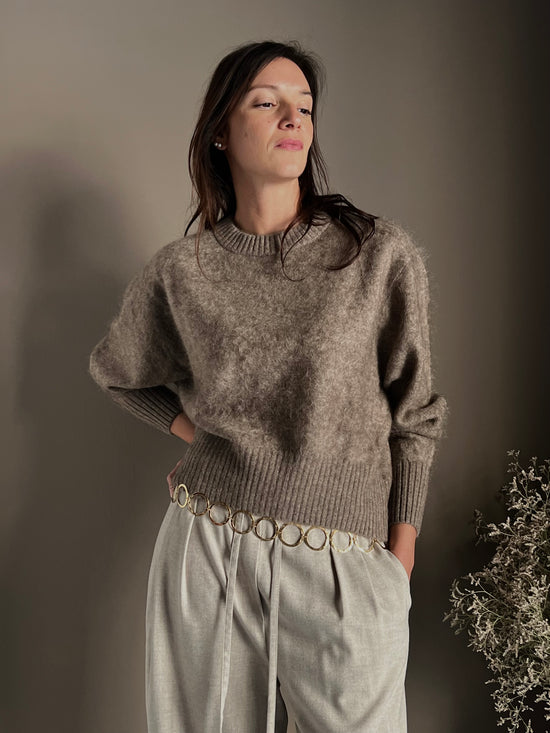 Maglia girocollo in Yak e Cashmere taupe