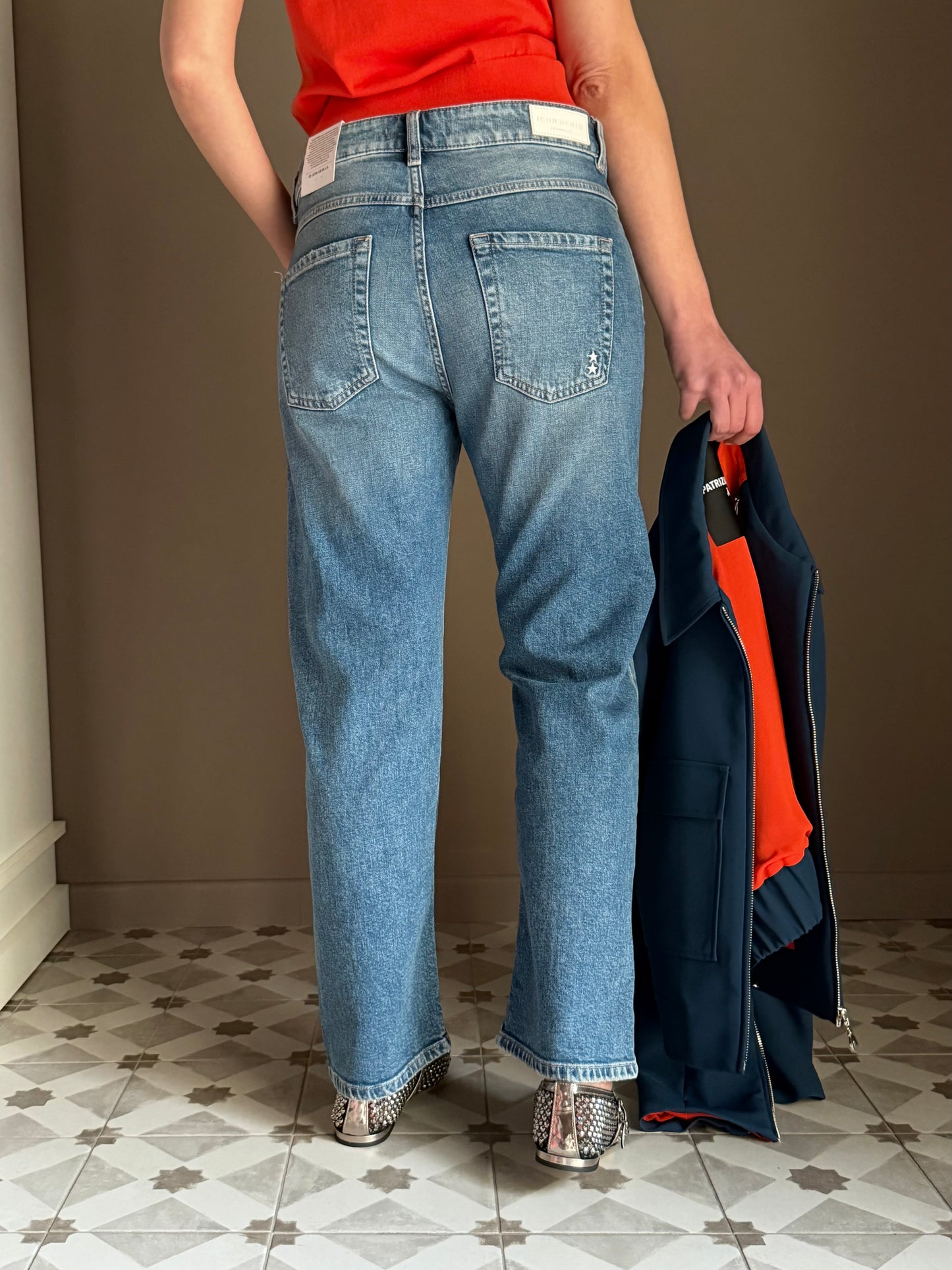 Pantalone denim straight vita bassa