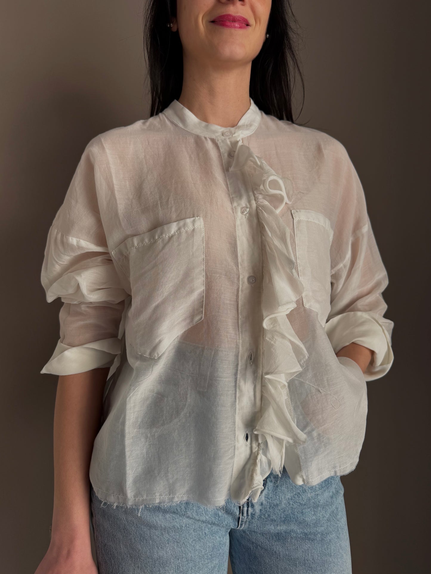 Camicia in Cotone e Seta avorio