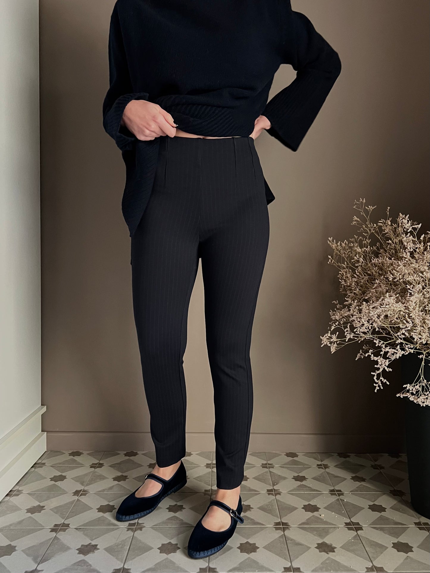 Pantaloni skinny in punto milano gessato blu