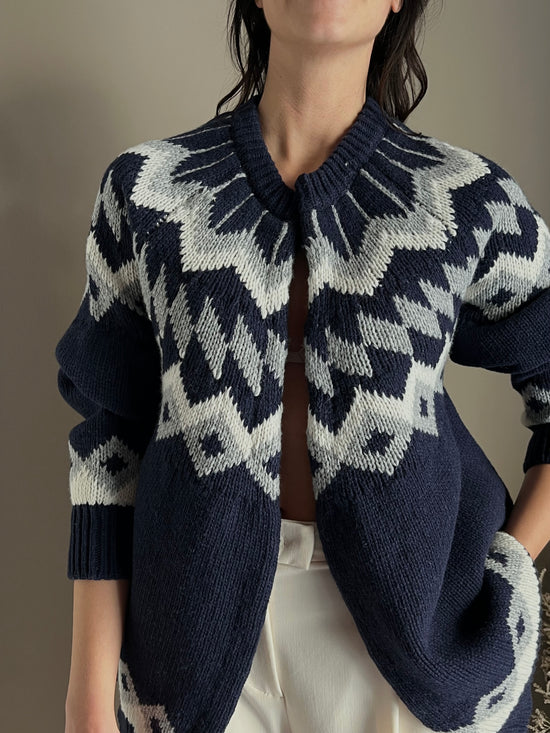 Cardigan in lana con lavorazione nordica blue