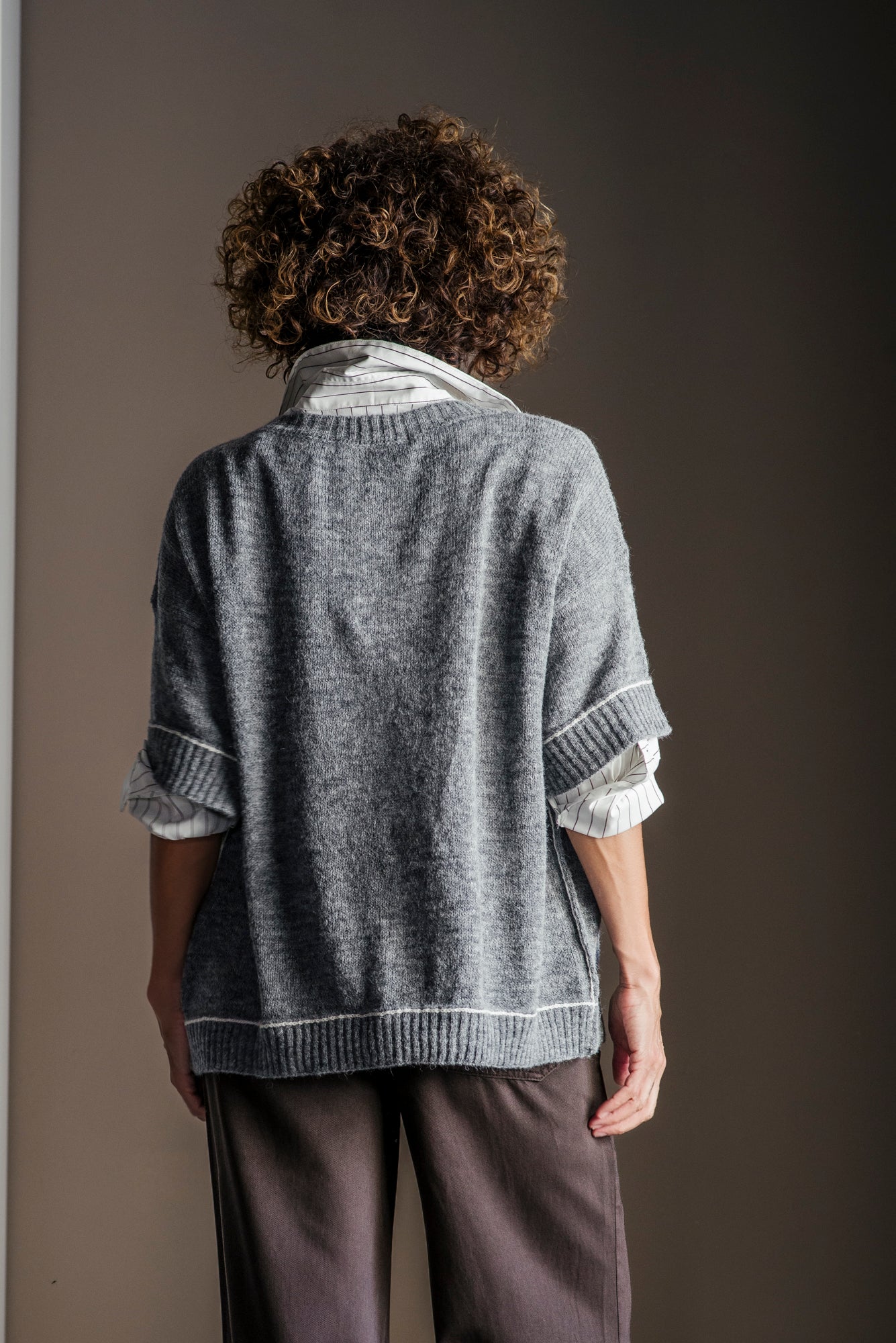 Maglia boxy in alpaca manica corta