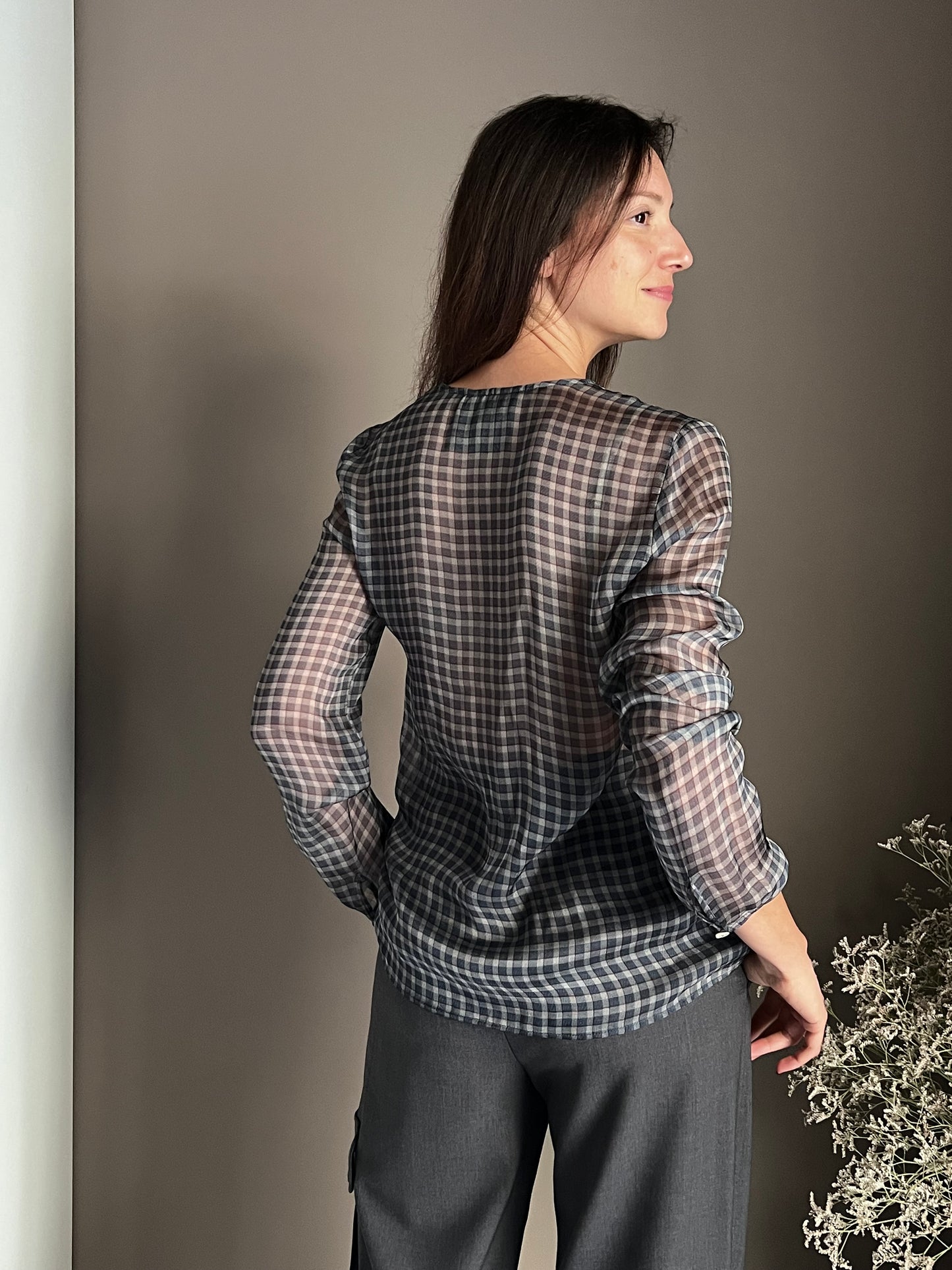 Camicia in seta e viscosa a quadretti