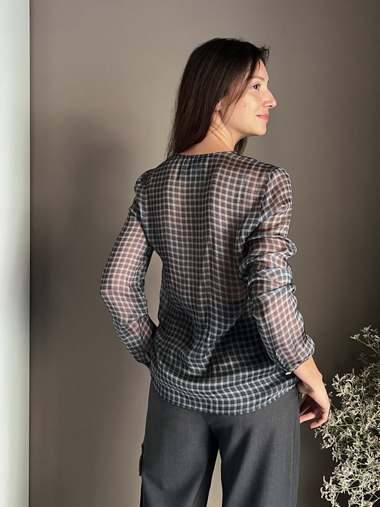 Camicia in seta e viscosa a quadretti