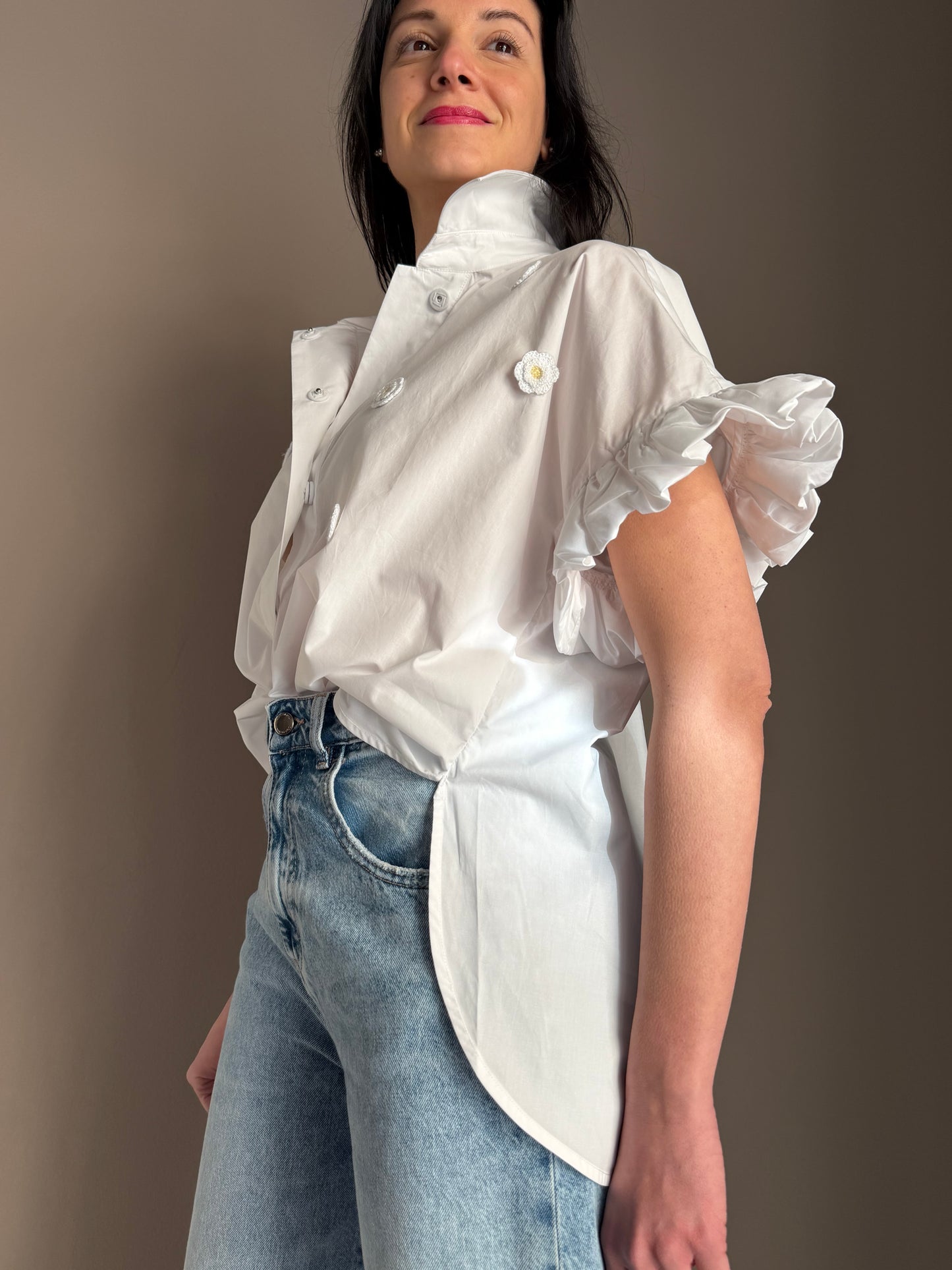 Camicia in Popeline con Margherite Crochet