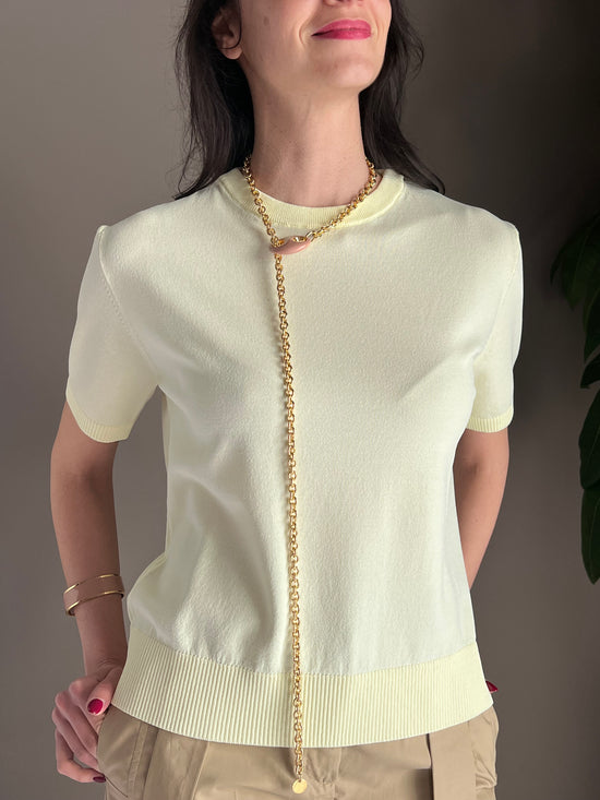 Maglia in viscosa manica corta giallo pastello