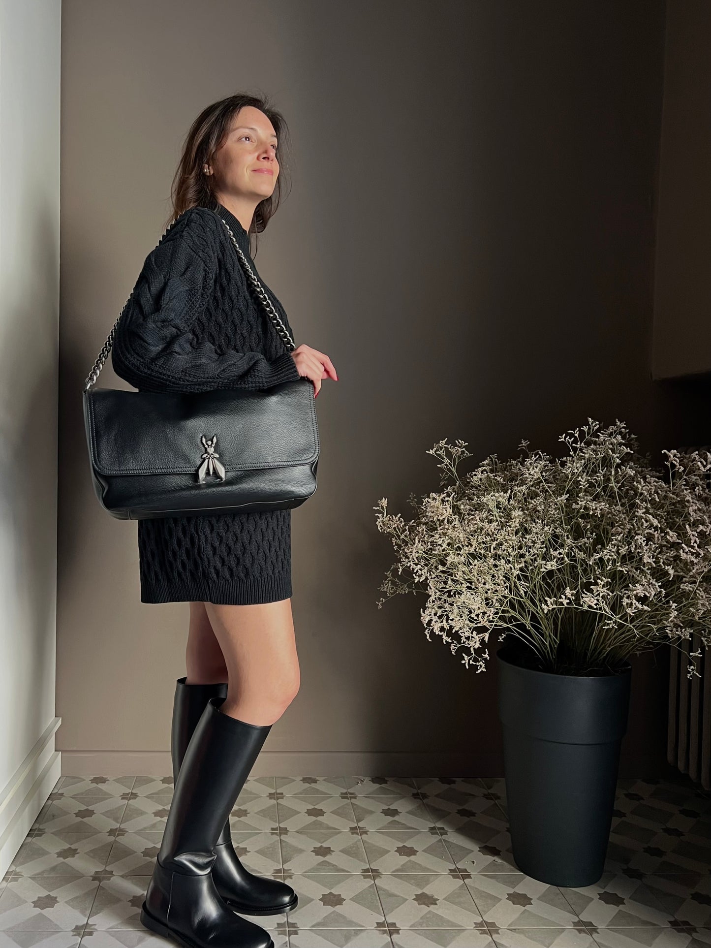 Mini abito lavorazione treccia in misto lana