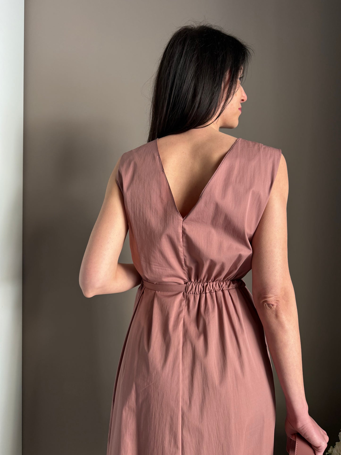 Abito midi in popeline di cotone terracotta