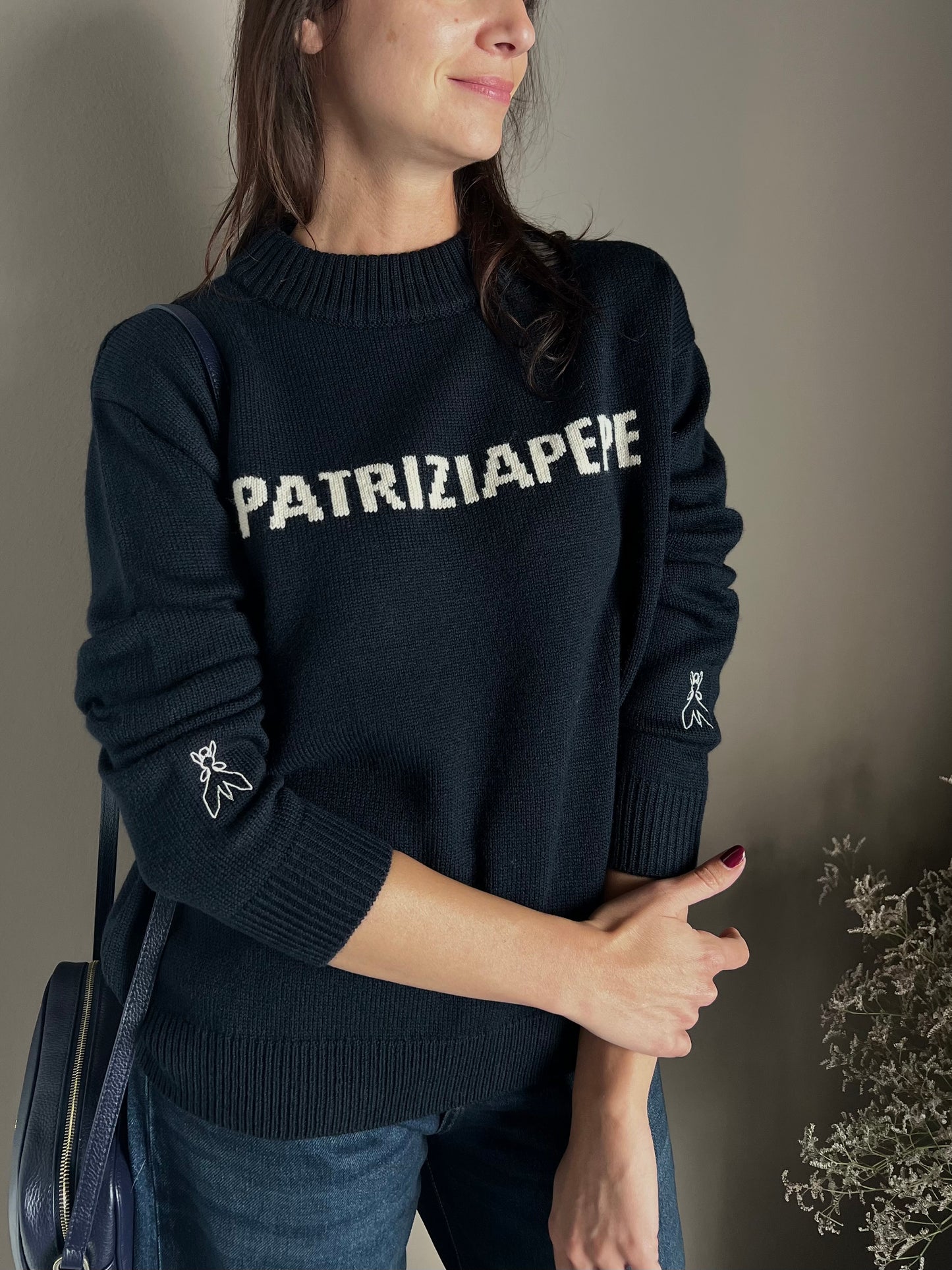 Maglia girocollo con logo blu