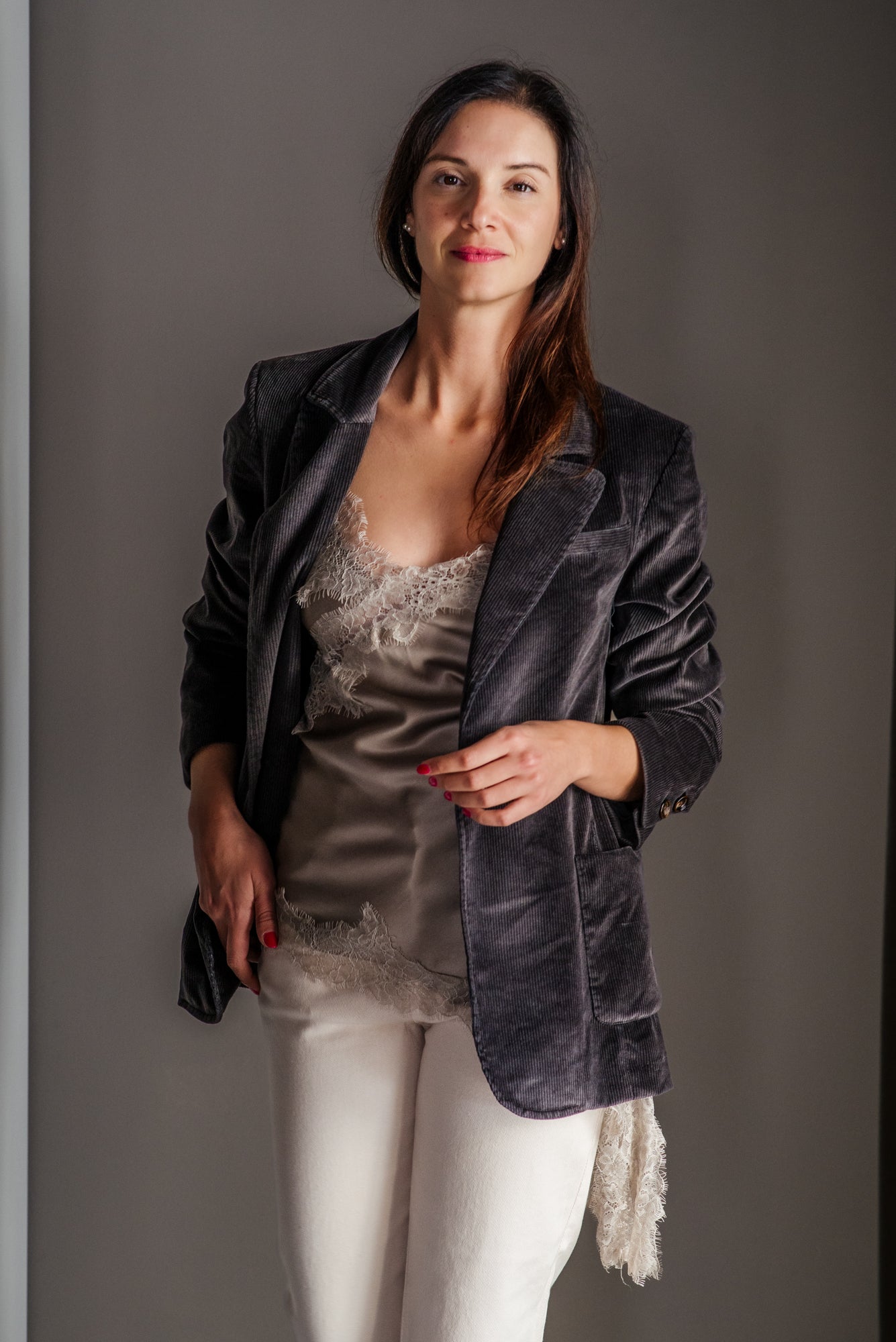 Giacca blazer in velluto rigato-moro