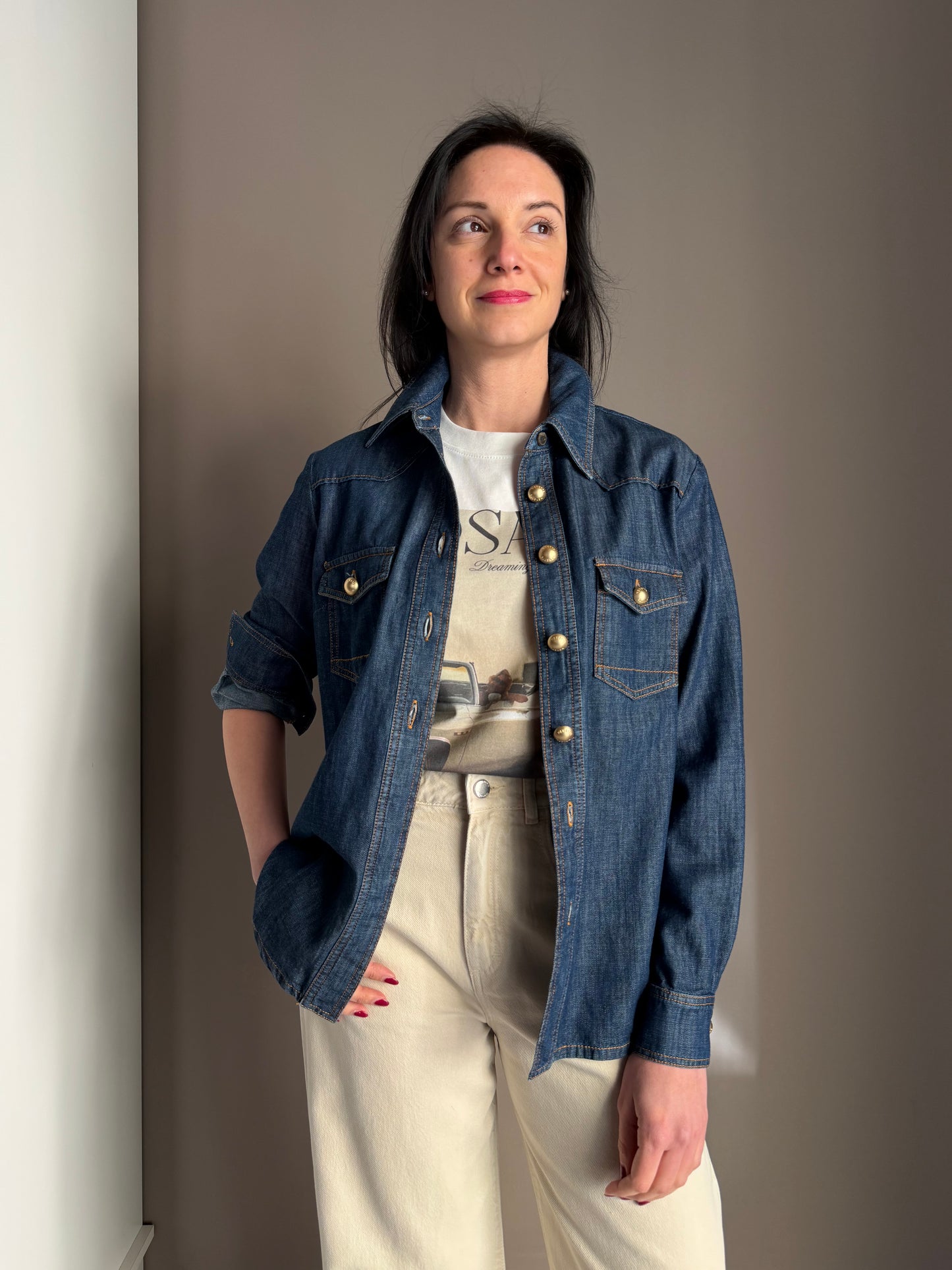 Camicia in Demin con dettagli Gold