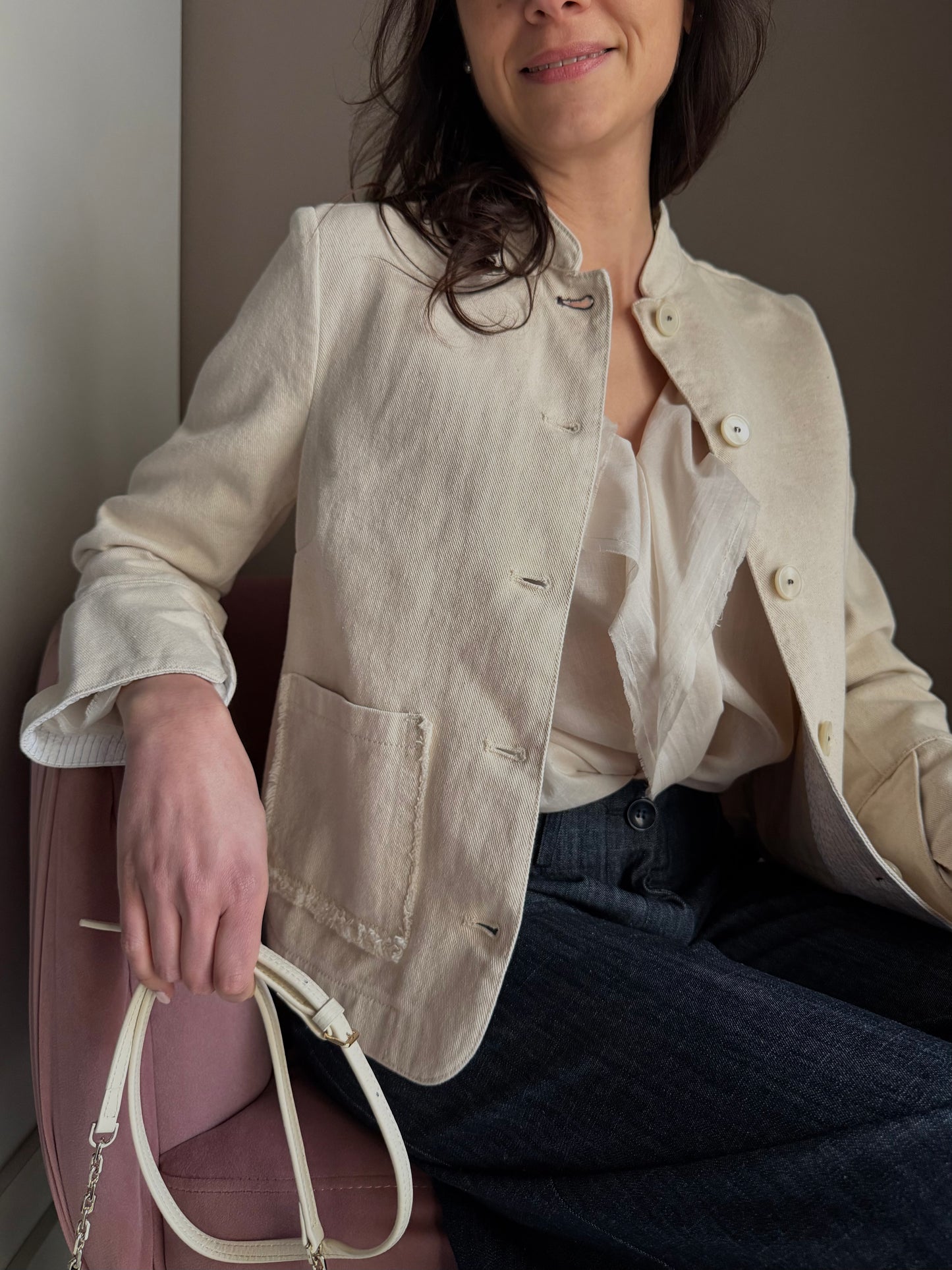 Blusa in cotone garzato con rouches