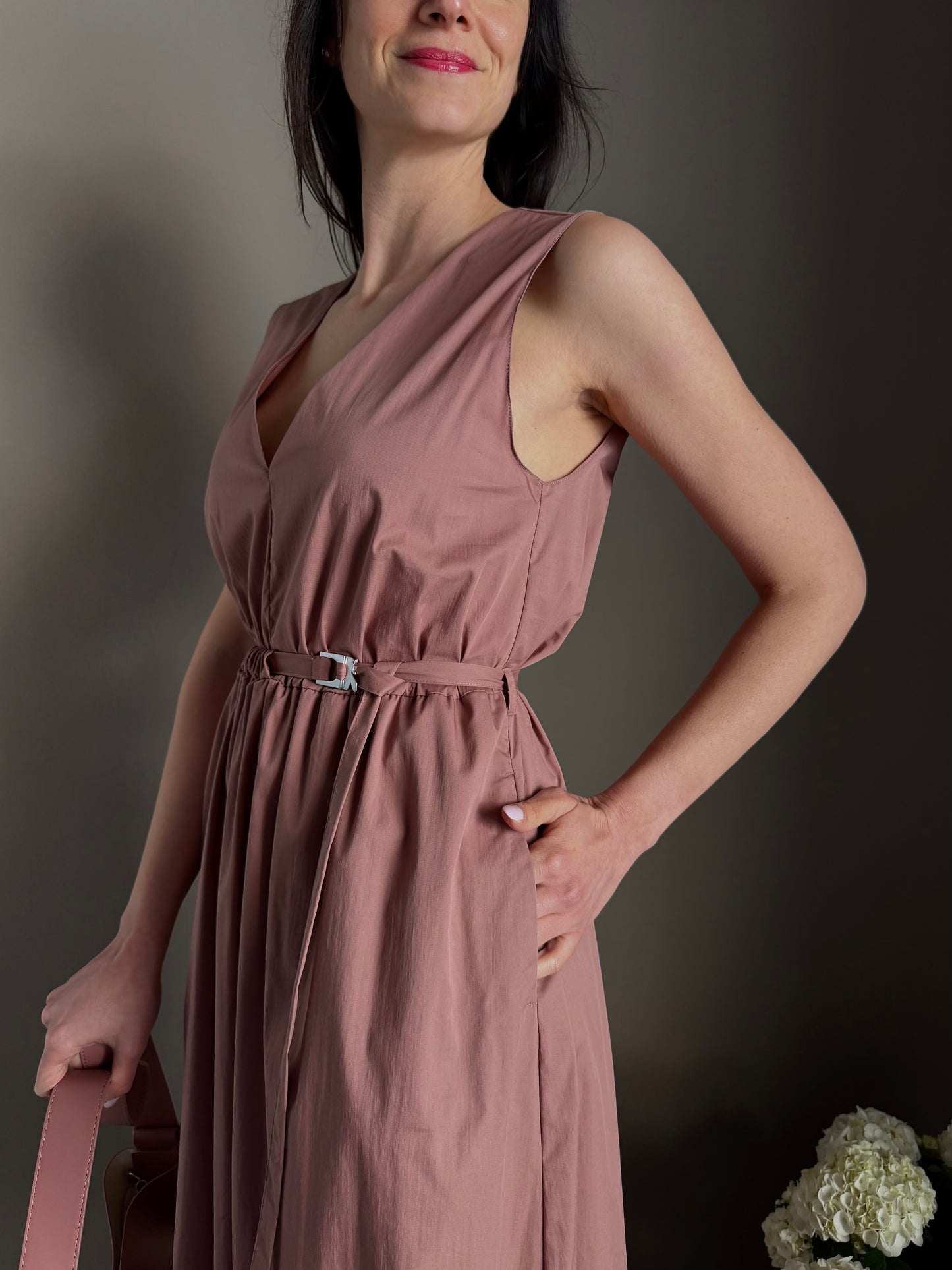 Abito midi in popeline di cotone terracotta