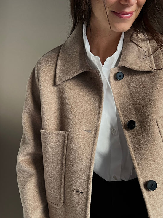 Giacca shacket in lana e cashmere beige