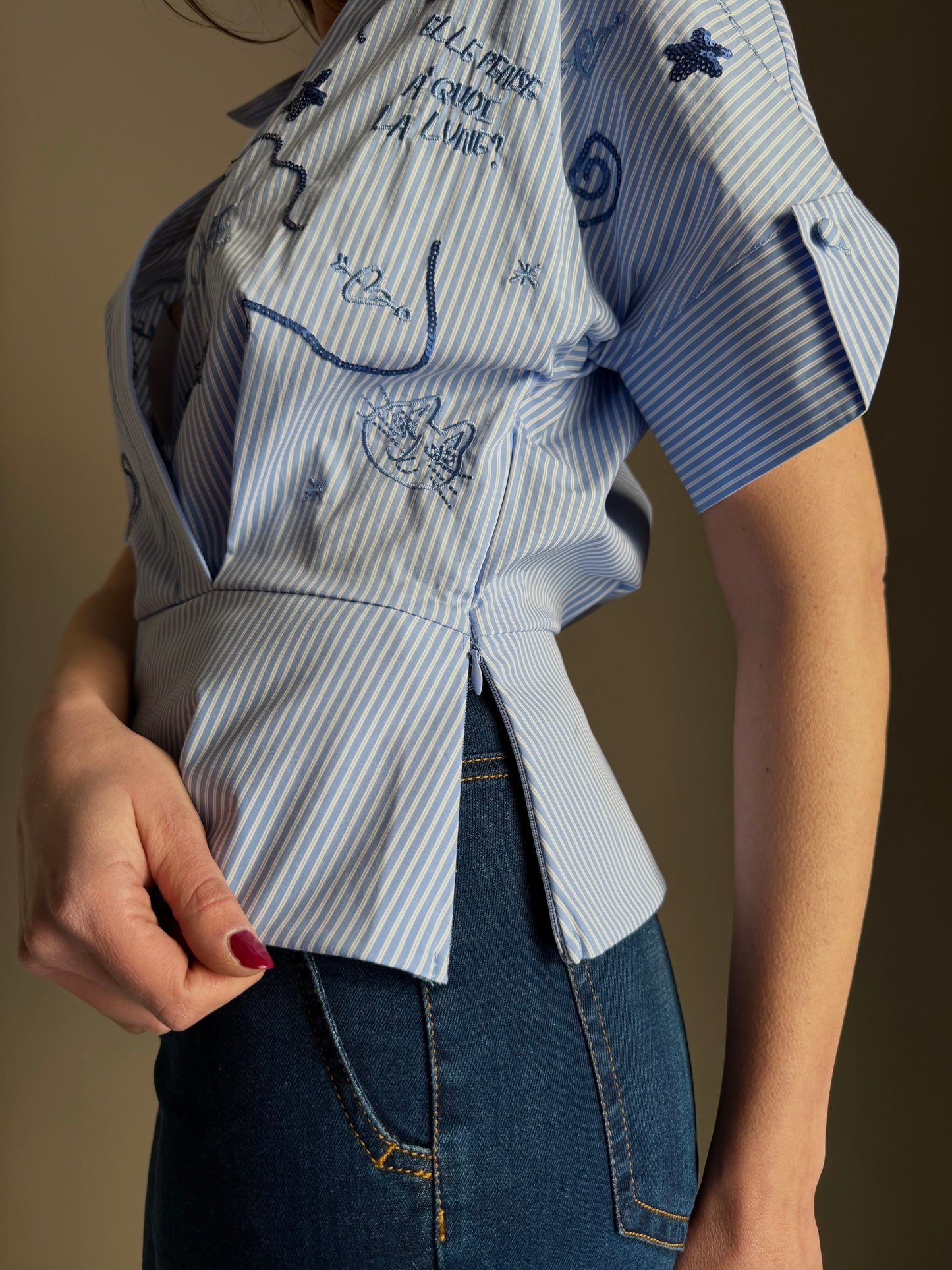 Camicia a righe con ricami preziosi