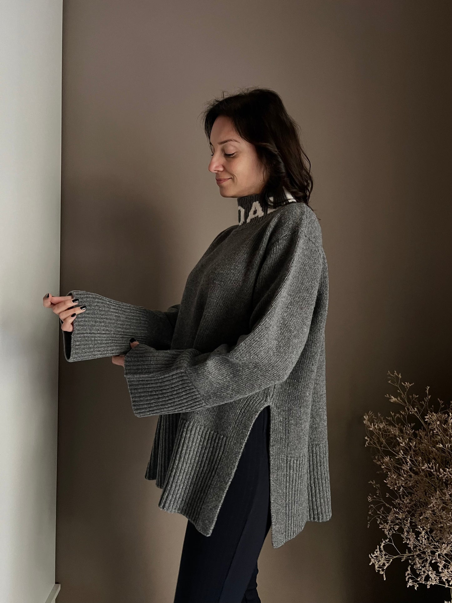 Maglione oversize So Allure collo alto grigio