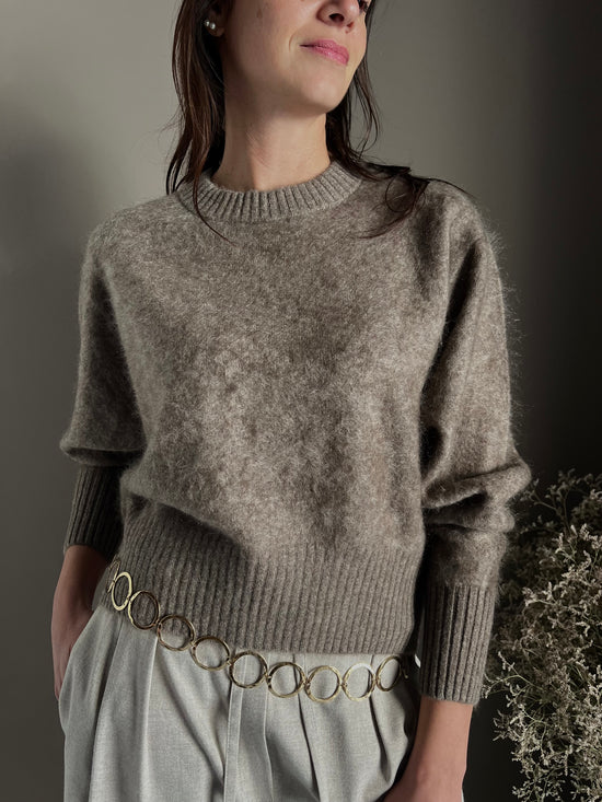 Maglia girocollo in Yak e Cashmere taupe