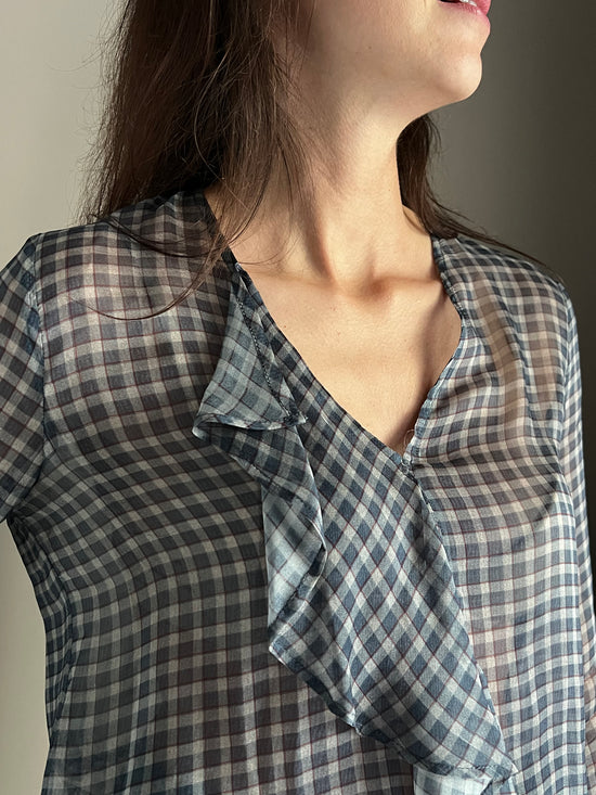 Camicia in seta e viscosa a quadretti