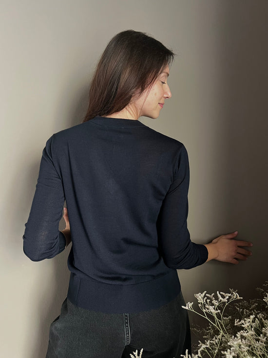 Maglia scollo a V in pura lana Blu