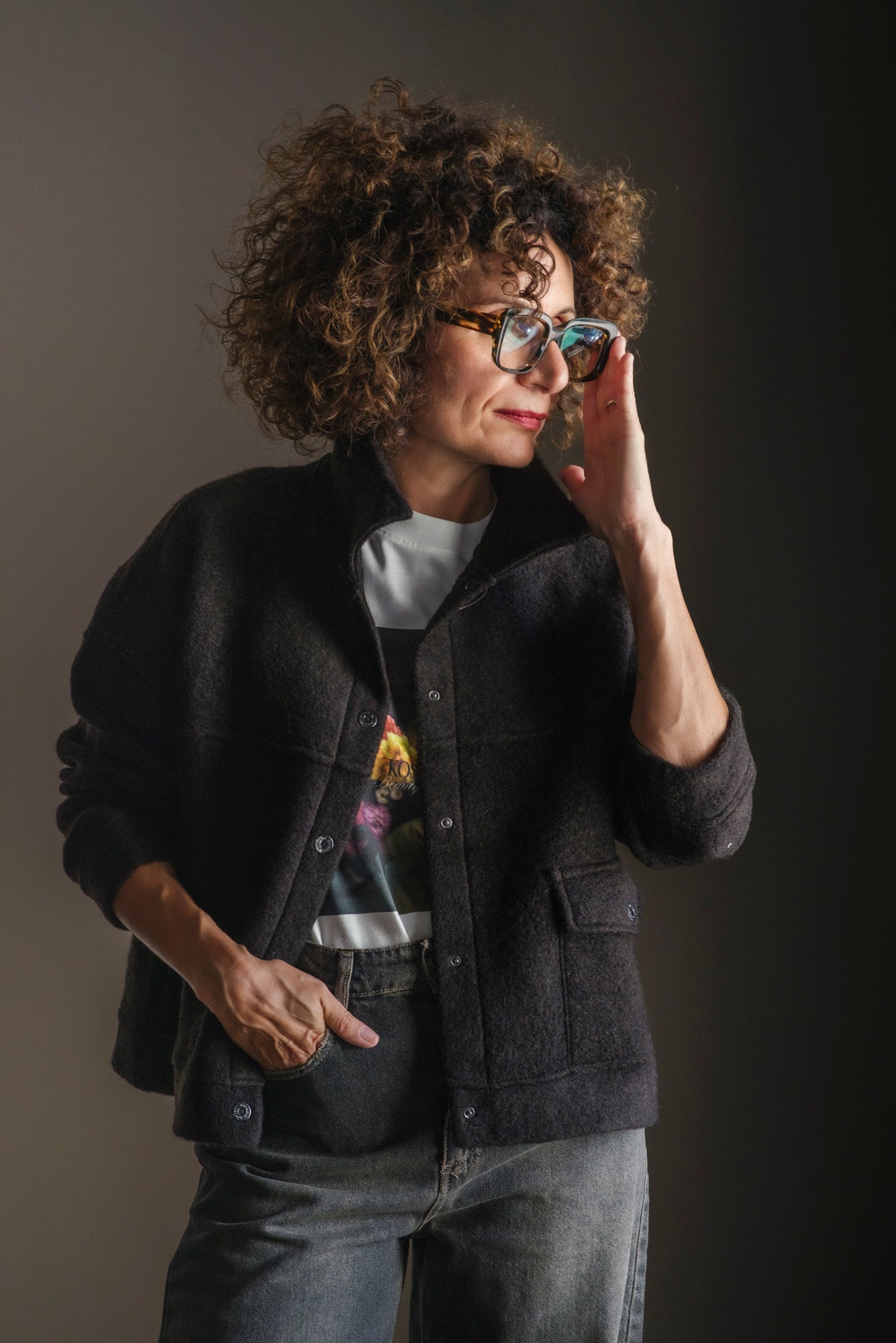 Giacca in lana cotta moro