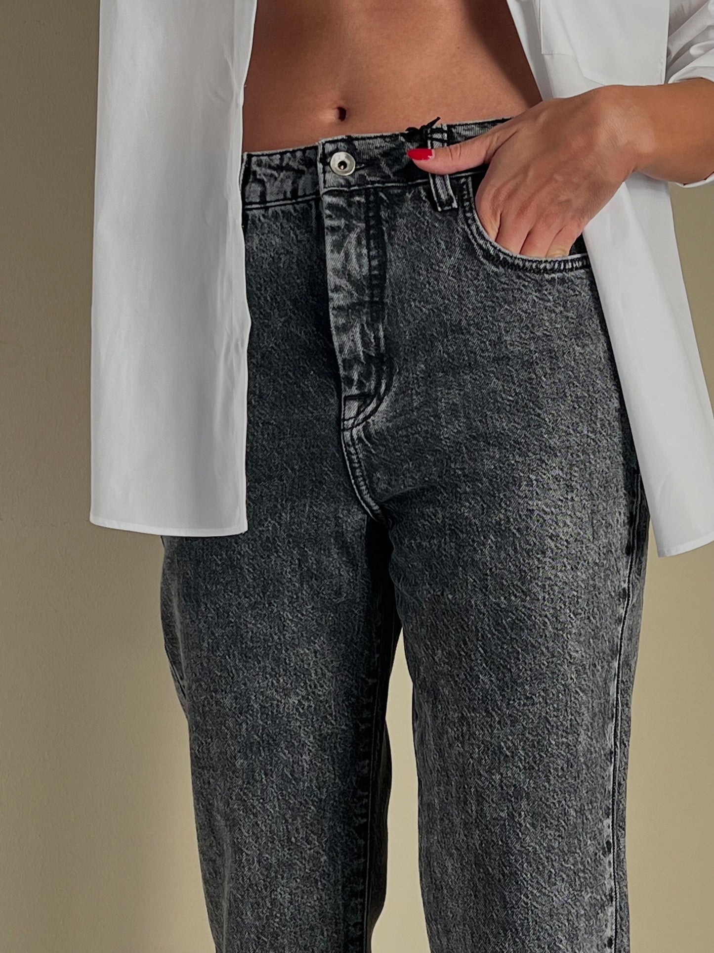 Pantalone denim vita alta