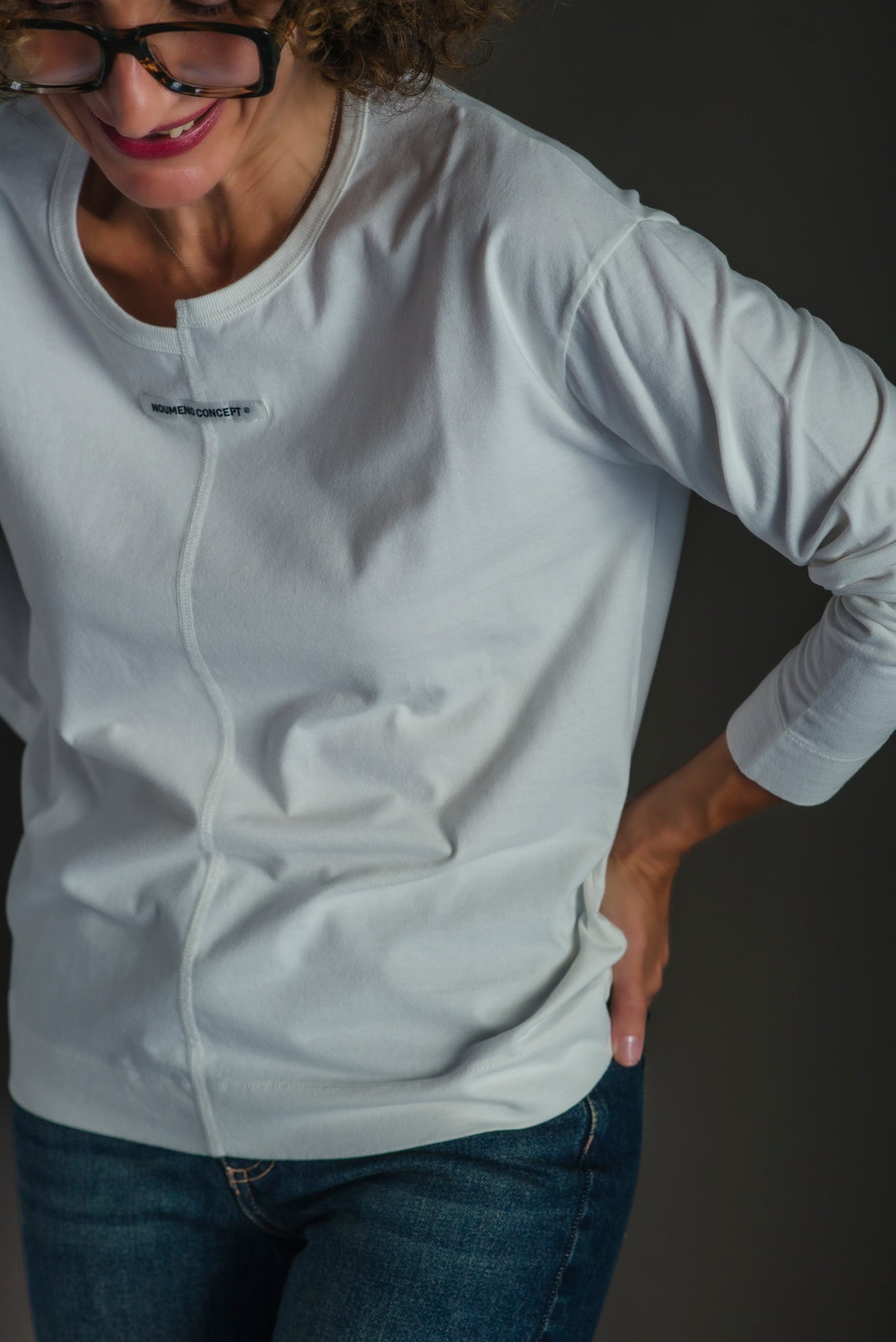 T-shirt manica lunga in cotone soft-touch Bianco Latte