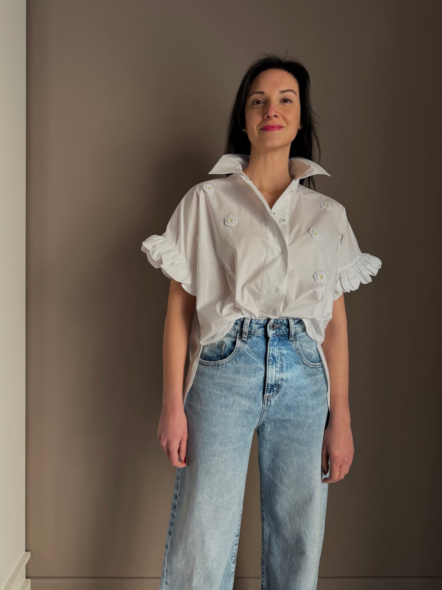 Camicia in Popeline con Margherite Crochet