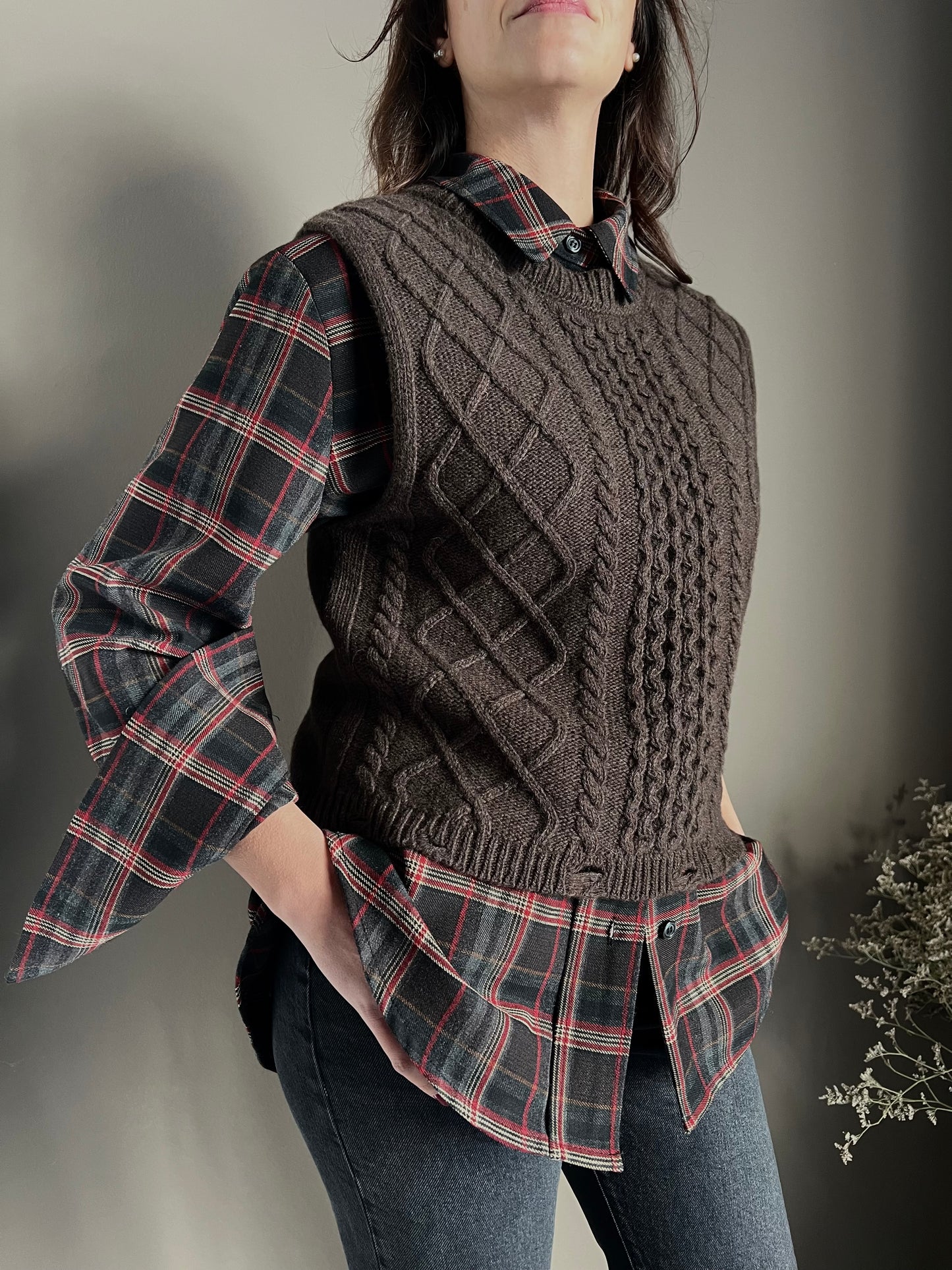 Gilet in maglia a treccia