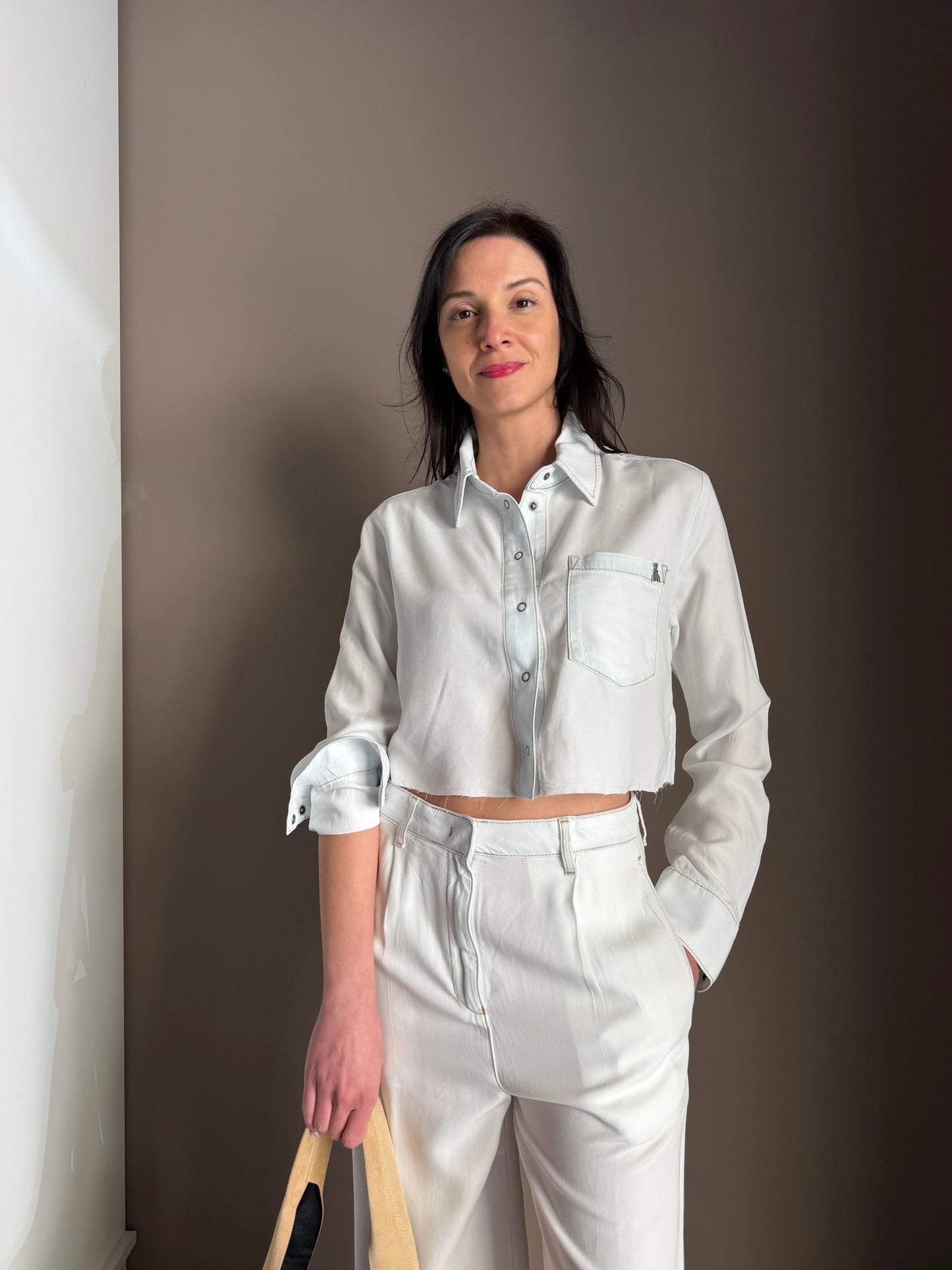 Camicia Crop Patrizia Pepe in Denim Bianco
