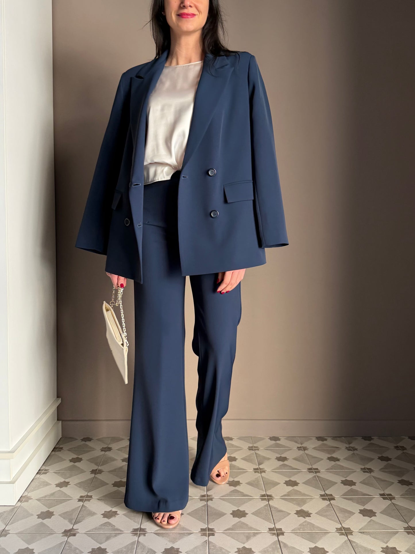 Pantalone a palazzo in crepe fluido blu