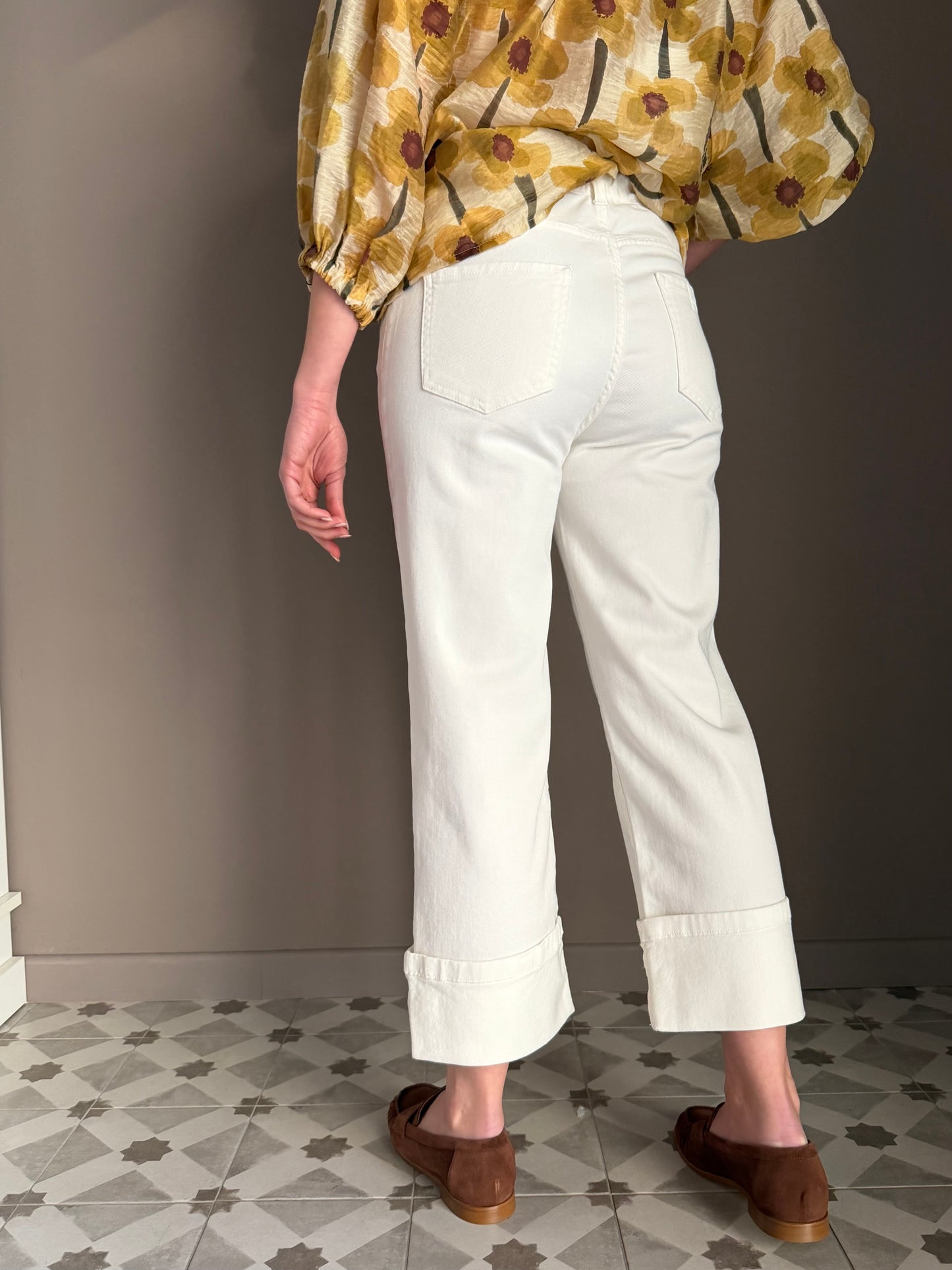 Pantalone straight in drill di cotone