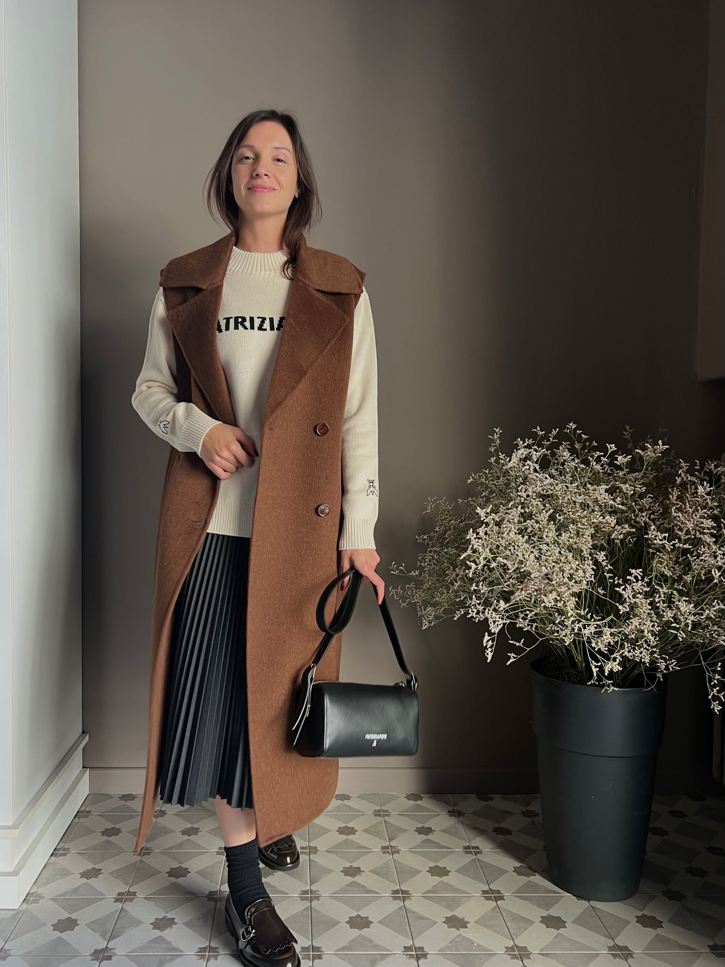 Cappotto smanicato in lana e alpaca