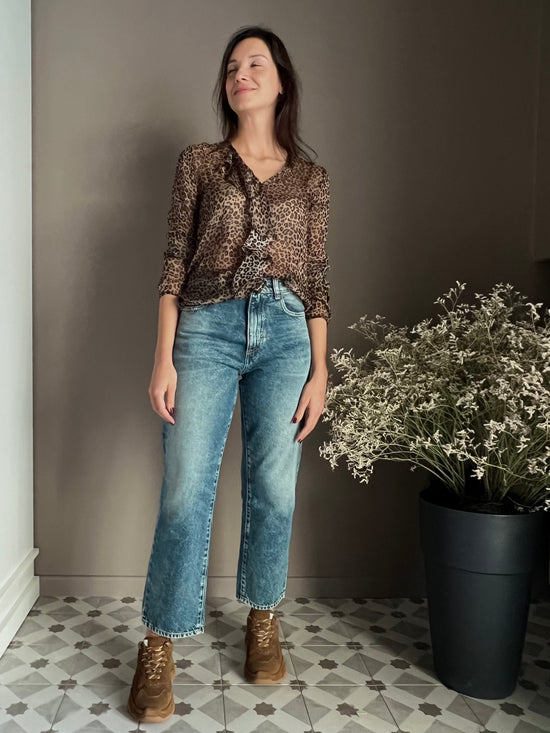 Camicia in viscosa e seta animalier