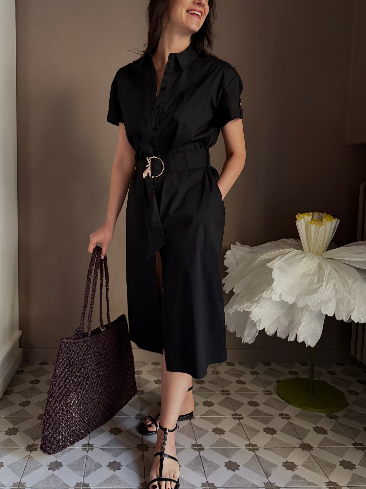 Chemisier in cotone nero