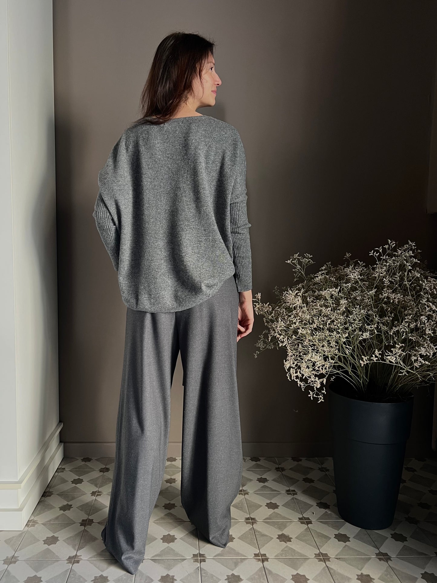 Pantaloni a palazzo con coulisse grigio