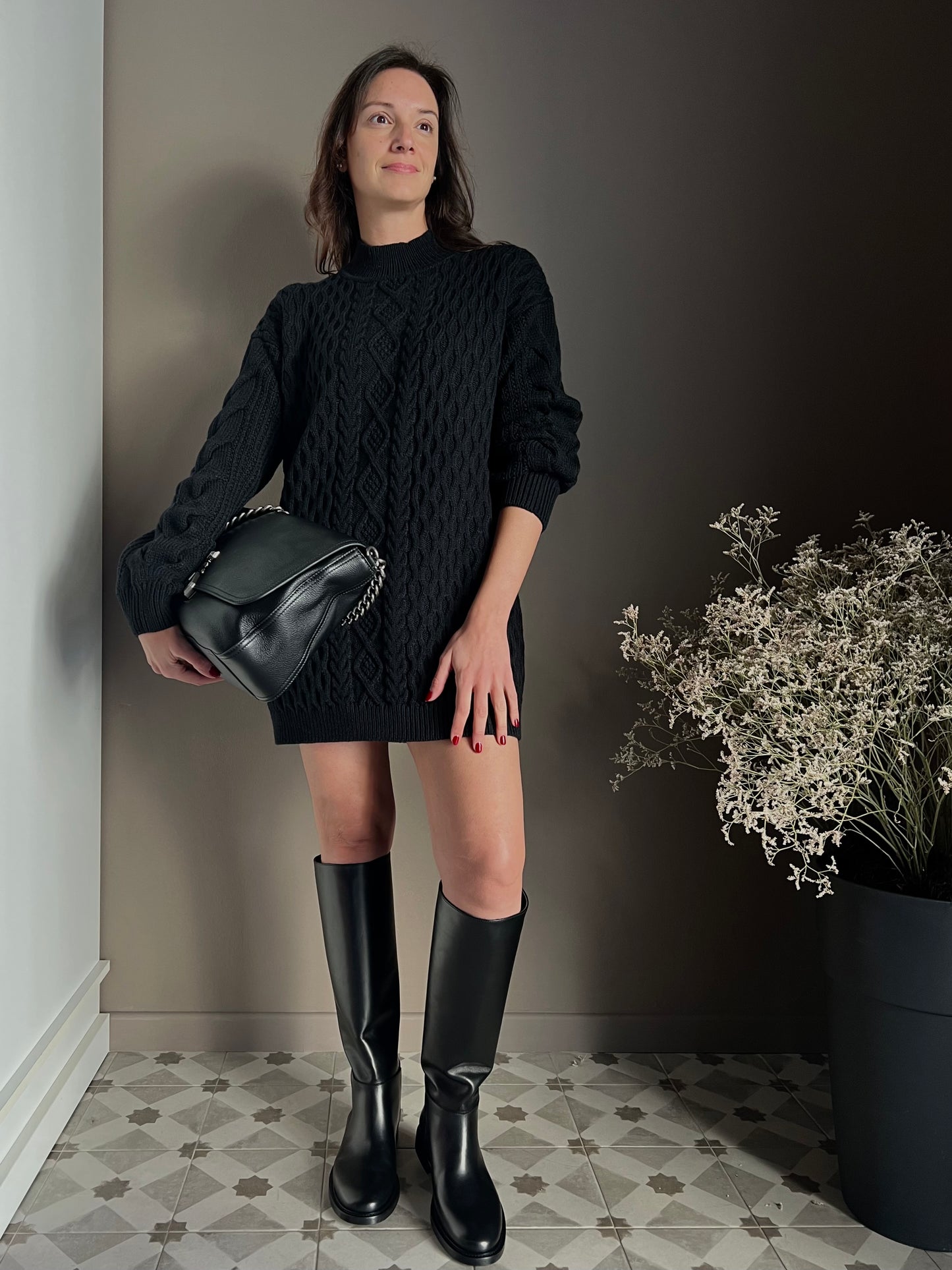 Mini abito lavorazione treccia in misto lana