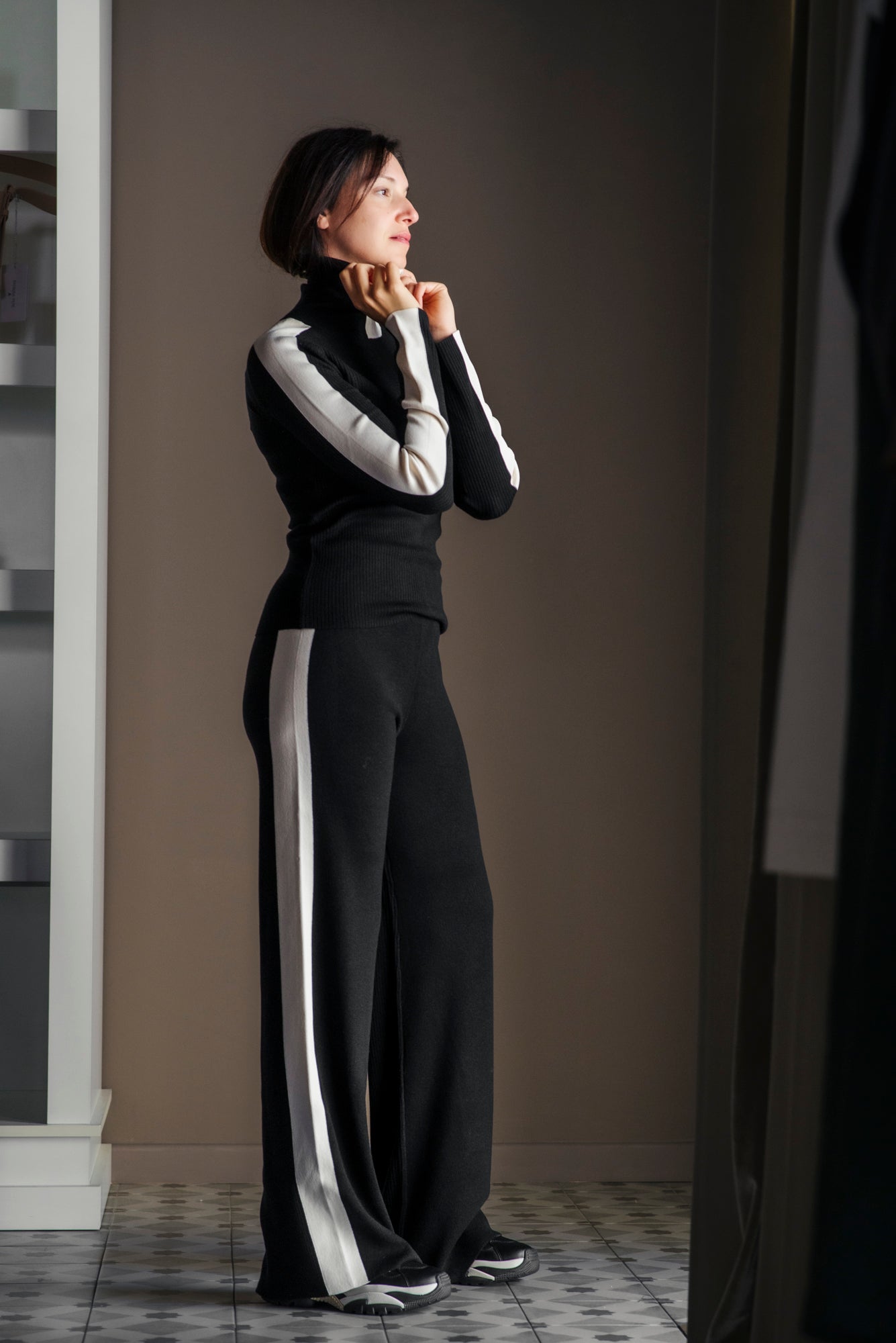 Pantalone Fly in Maglia Misto Lana Bi-Texture
