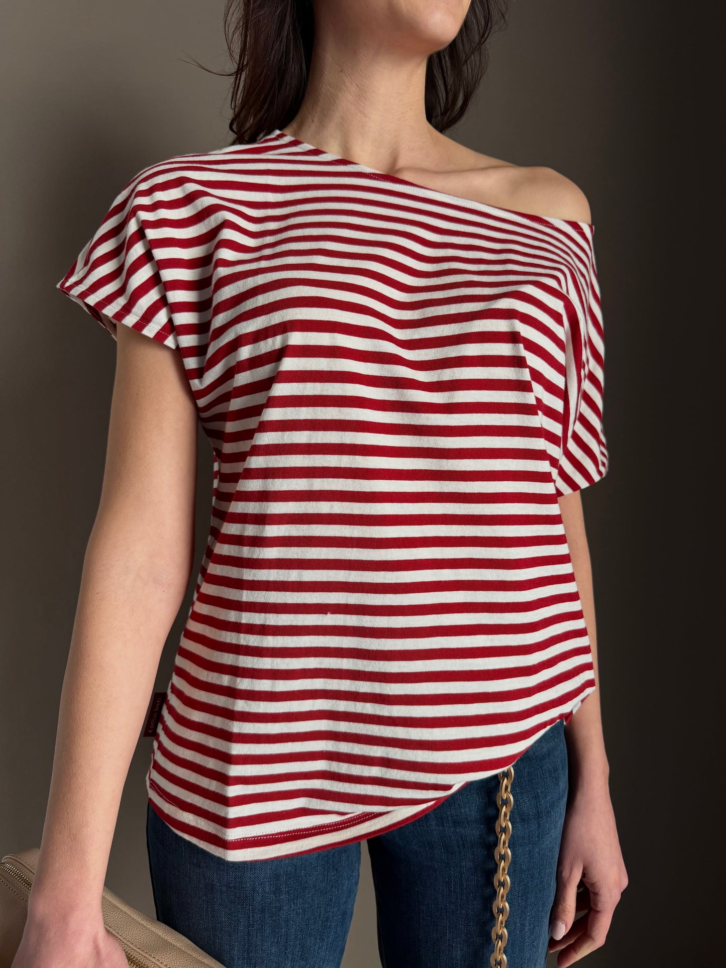 T-shirt boxy a righe manica corta