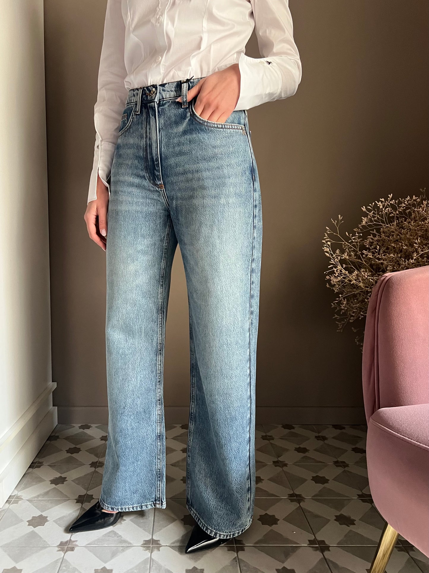 Pantalone denim wide-leg New Warm Blue Wash